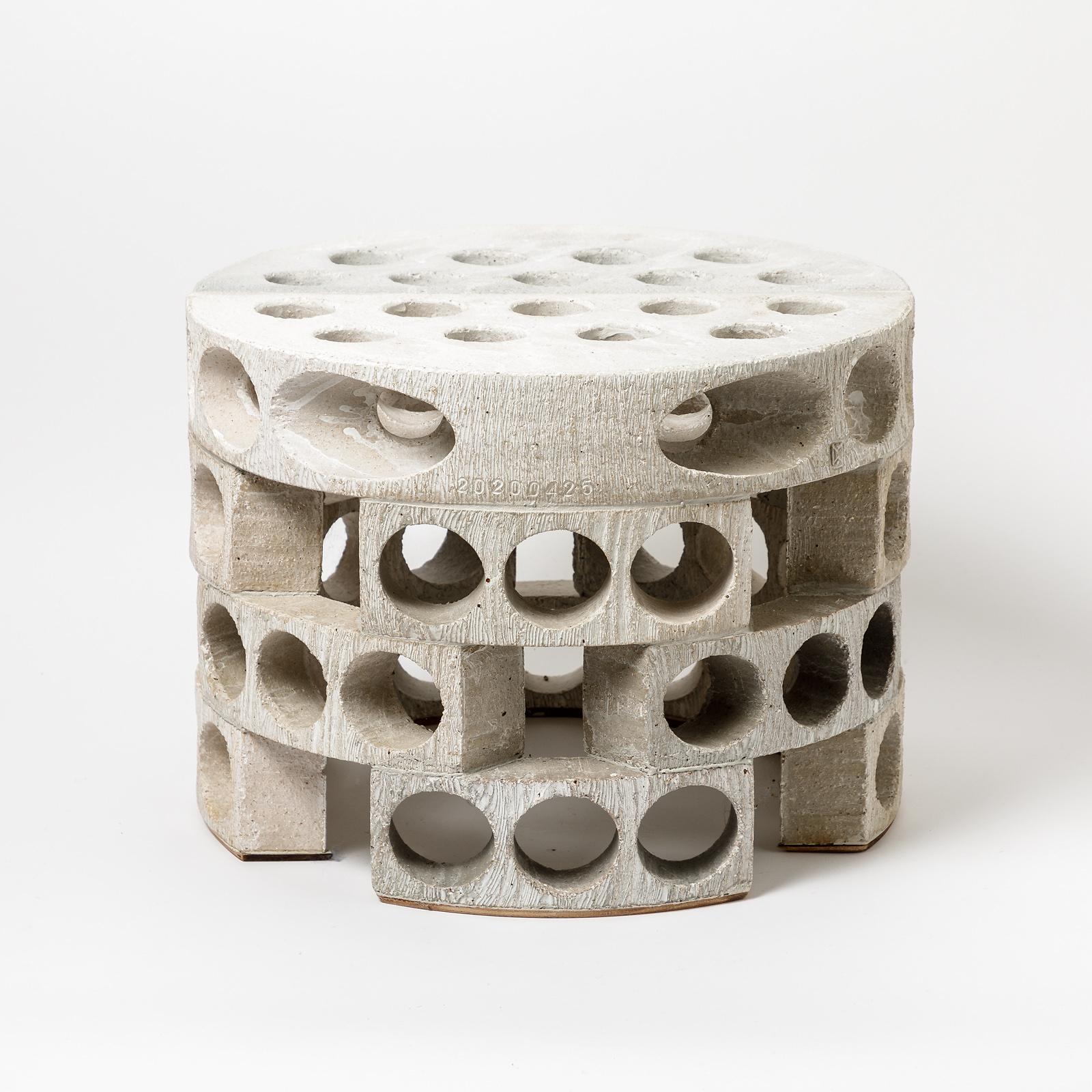 Coffee Table or Stool with Grey, White Glaze Decoration by Maarten Stuer In New Condition In Saint-Ouen, FR