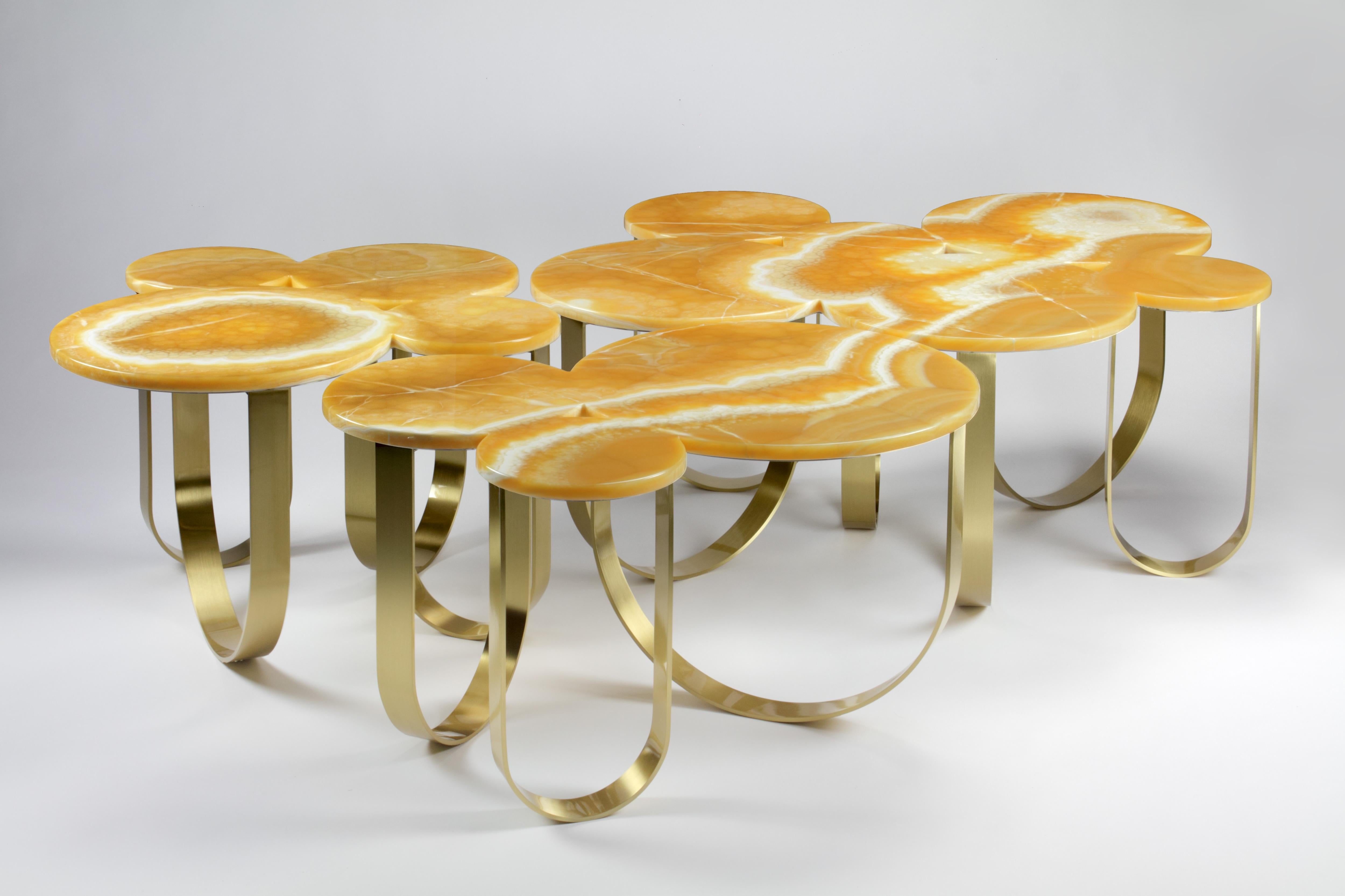 italien Table basse Orange Onyx Laiton Circulaire Composable Contemporary Italian Design en vente