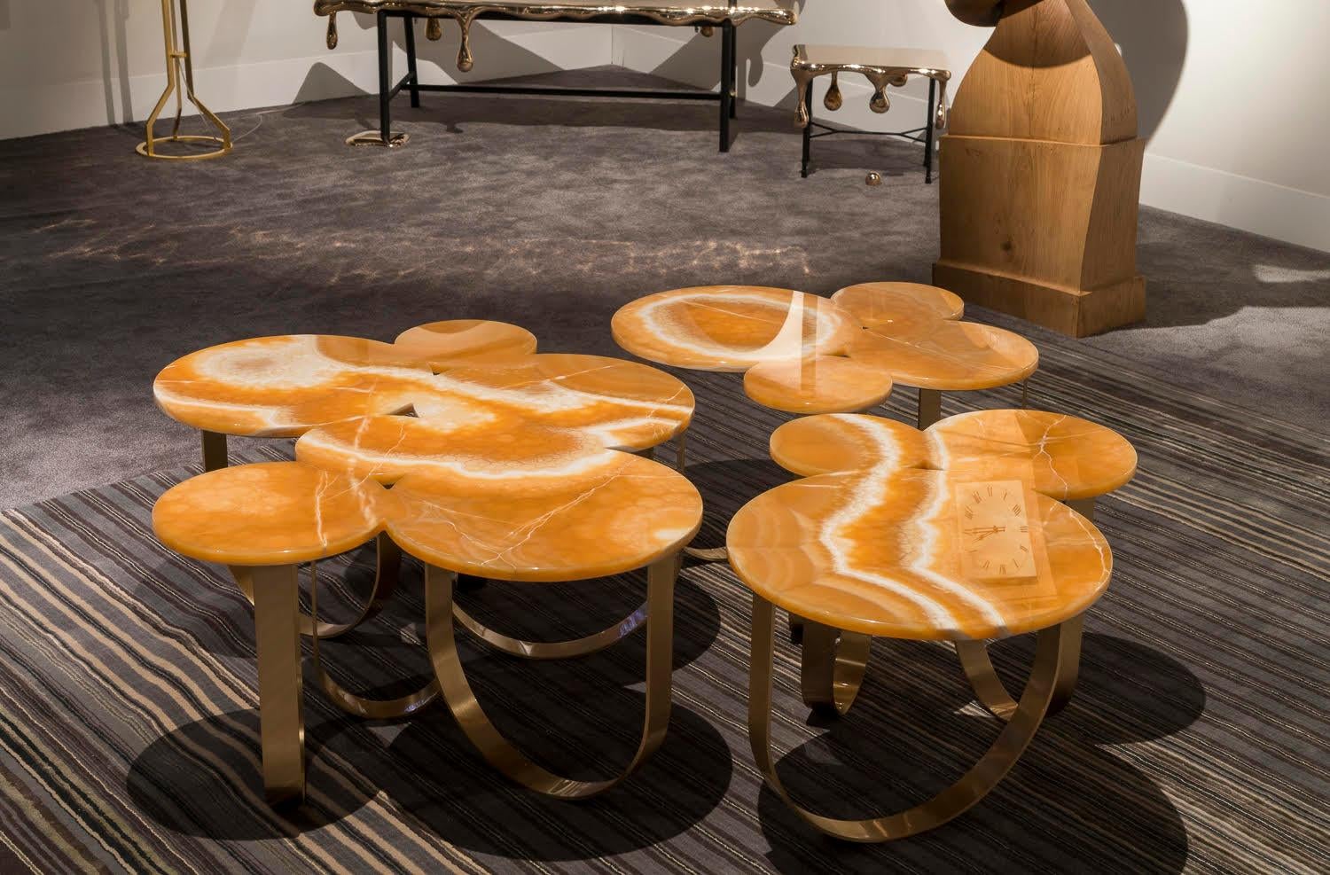Table basse modulaire ou table à cocktail en laiton et onyx orange, design de collection, Italie en vente 1