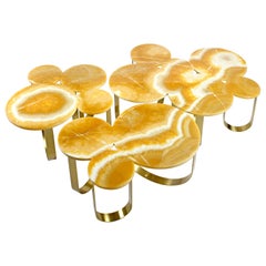 Coffee Table Orange Onyx Brass Circular Composable Contemporary Italian Design