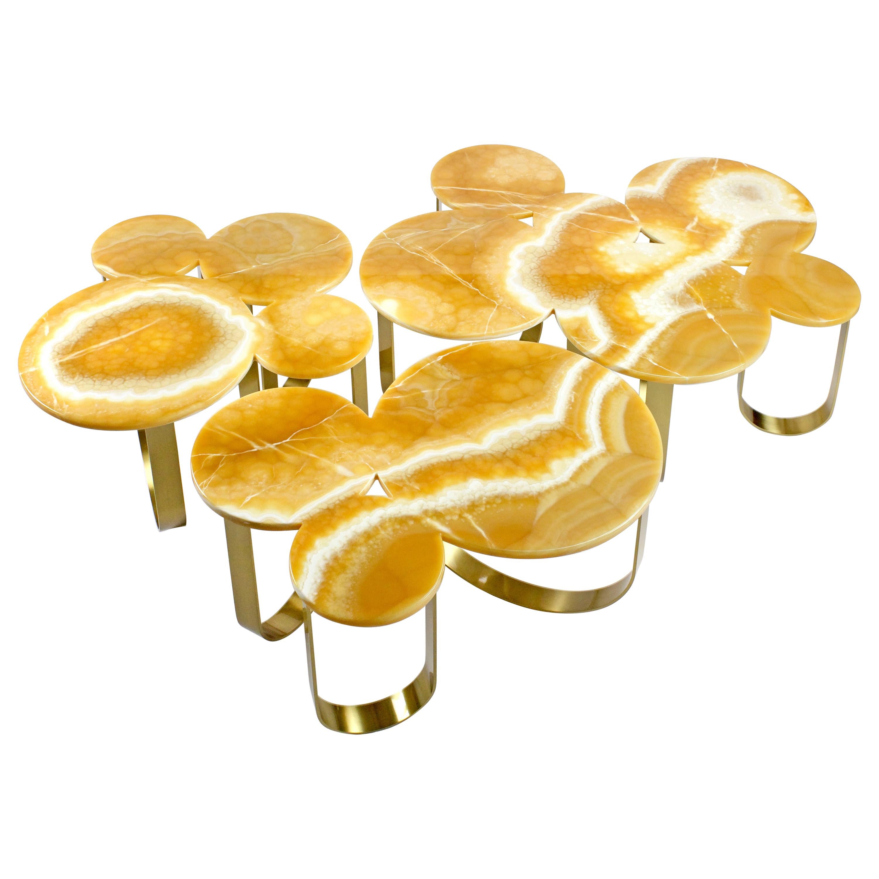 Coffee Center Modular Cocktail Table Orange Onyx Brass Collectible Design Italy