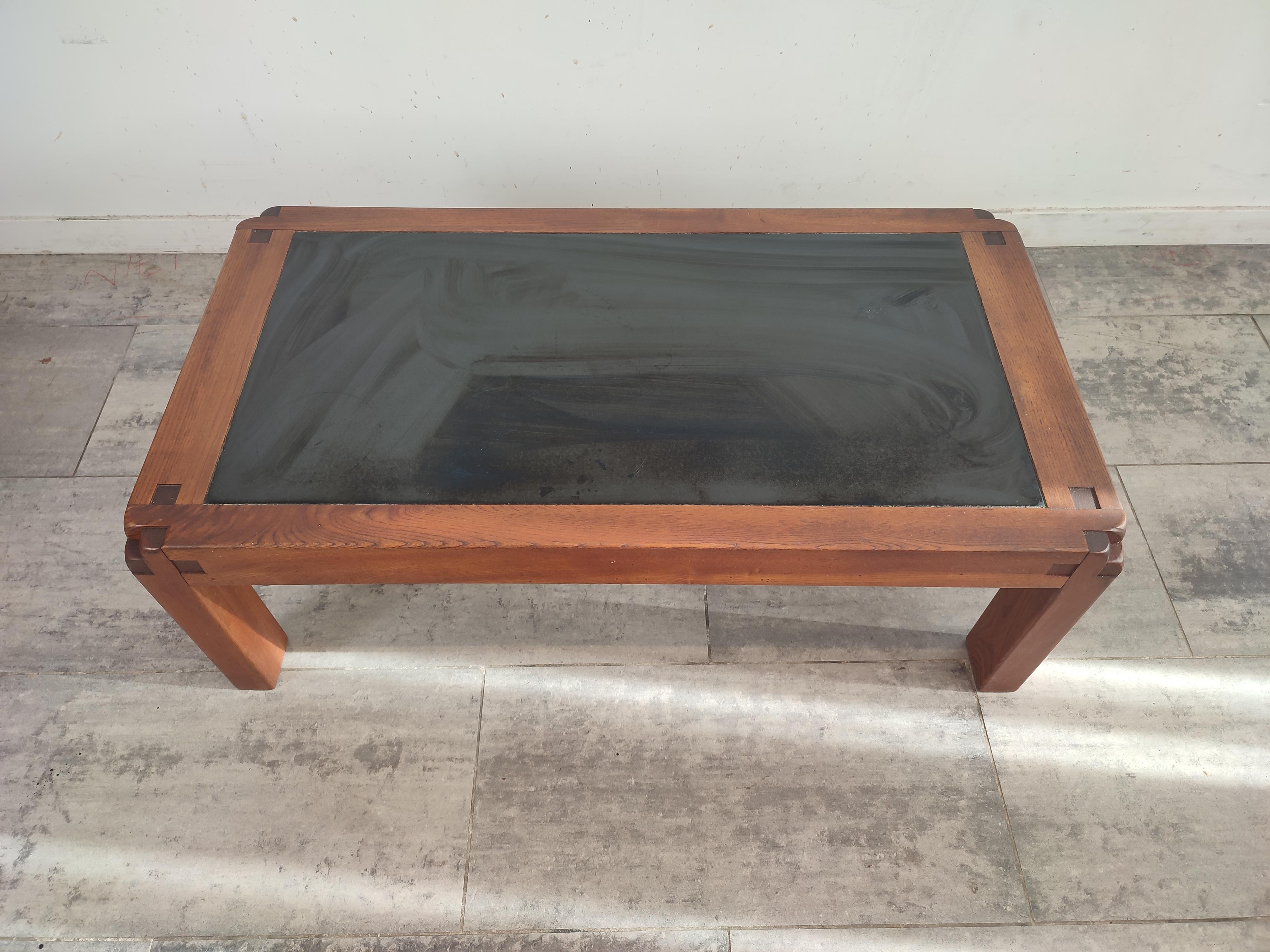 Mid-Century Modern Coffee Table, Pierre Chapo, T-18 with Elmwood Frame and Visible Wood-Joints