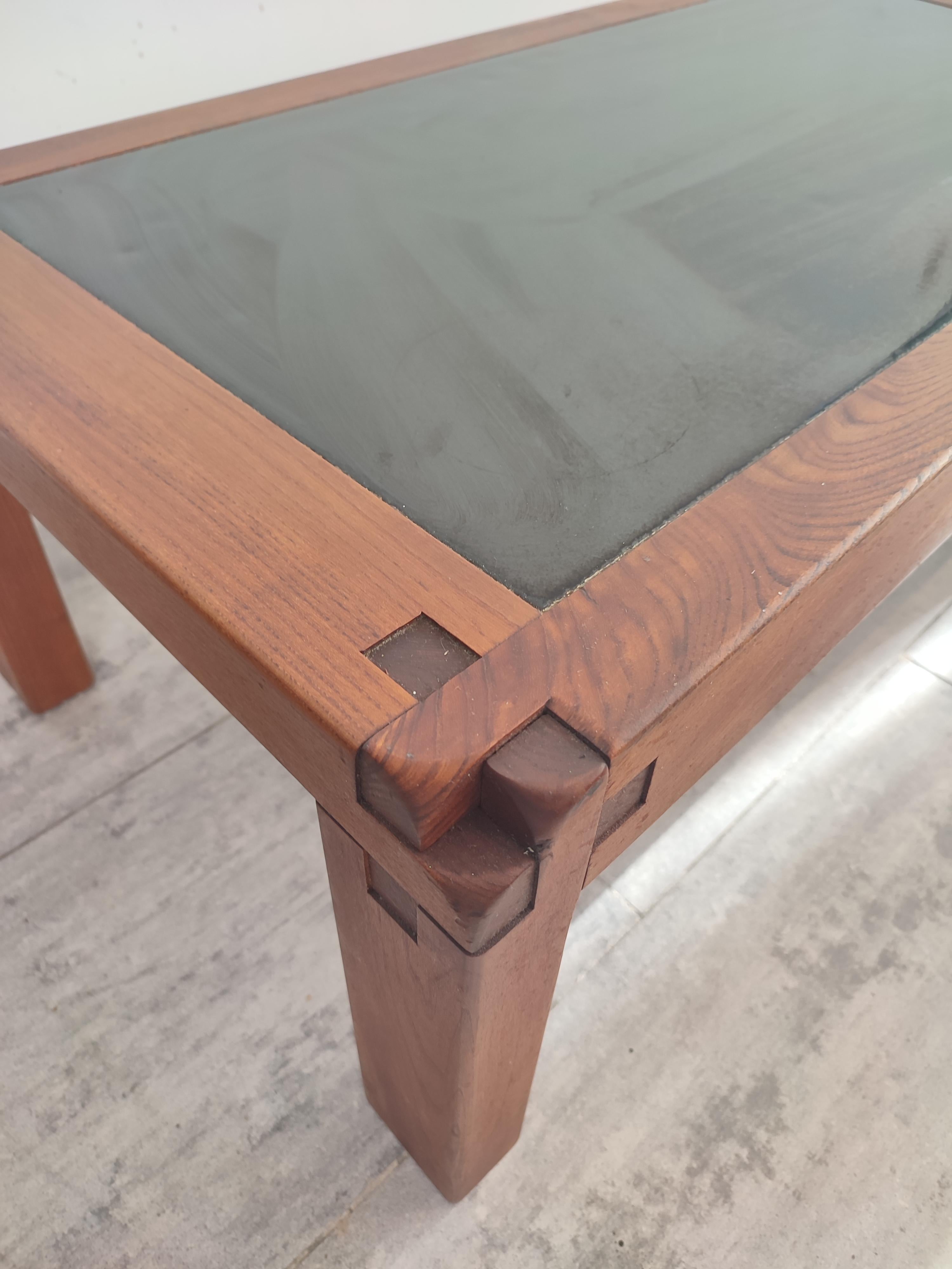 French Coffee Table, Pierre Chapo, T-18 with Elmwood Frame and Visible Wood-Joints