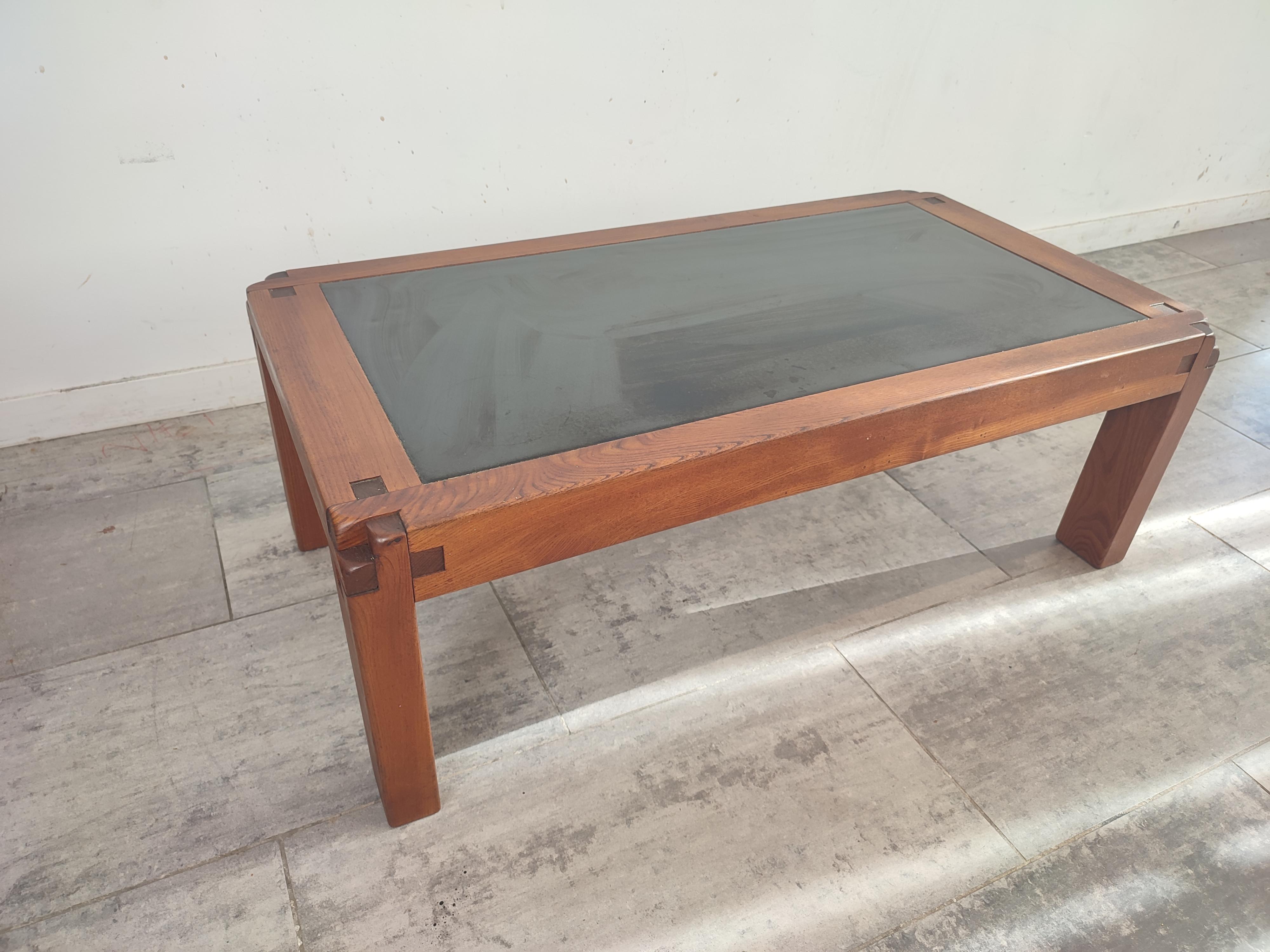 Coffee Table, Pierre Chapo, T-18 with Elmwood Frame and Visible Wood-Joints In Good Condition In Waasmunster, BE