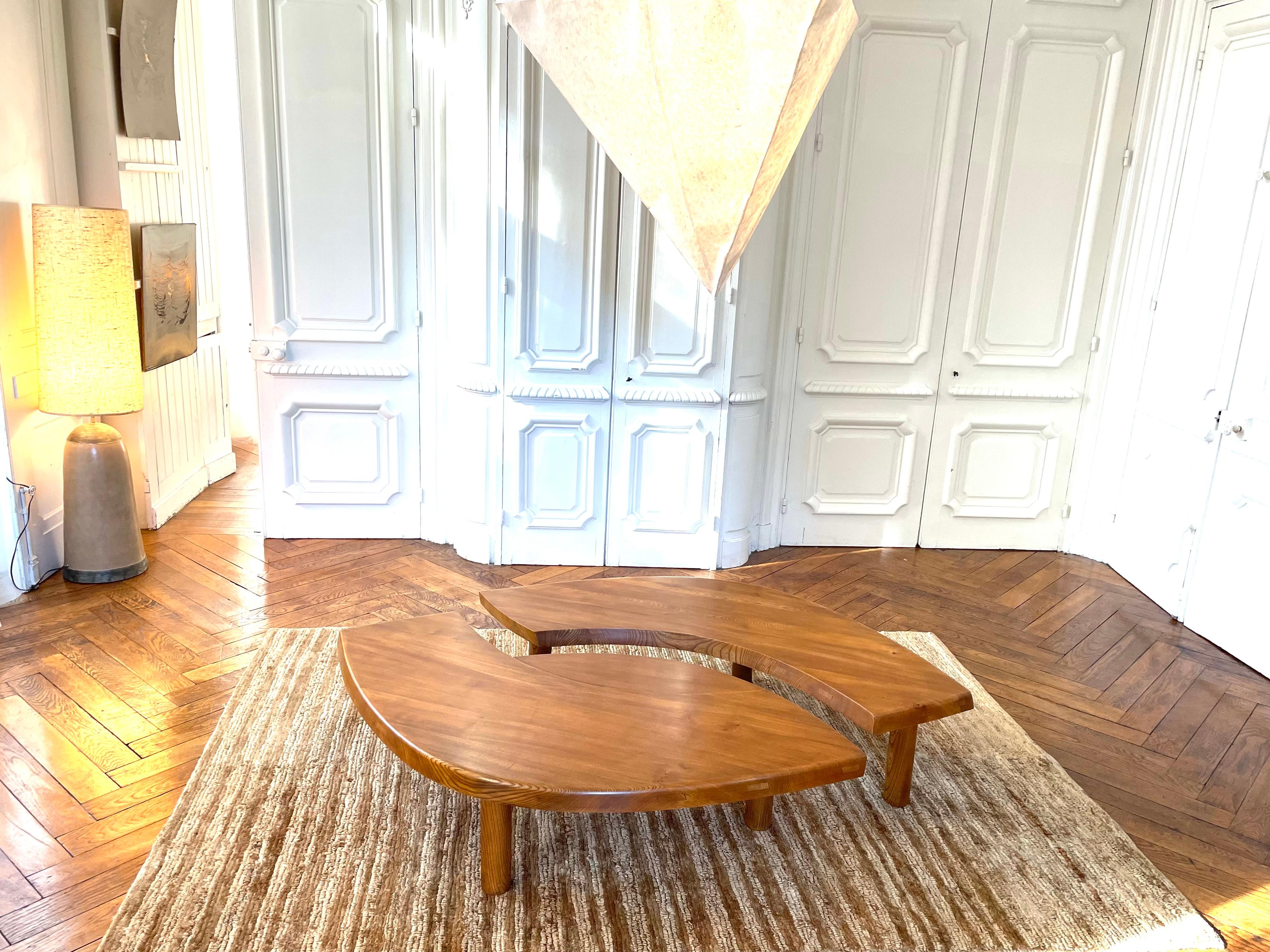 Mid-Century Modern Coffee Table Pierre Chapo T 22 C French Solid Elm, 1977