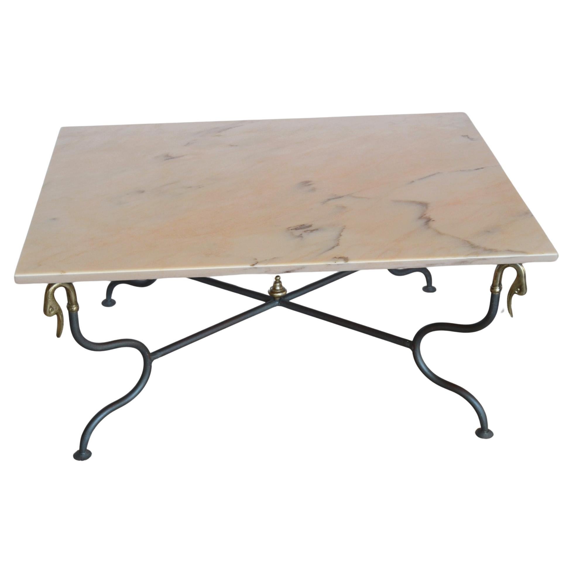 Coffee table Pink marble top,  wrought iron base, handmade in Italy available For Sale