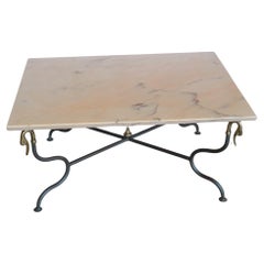Coffee table Pink marble top,  wrought iron base, handmade in Italy available