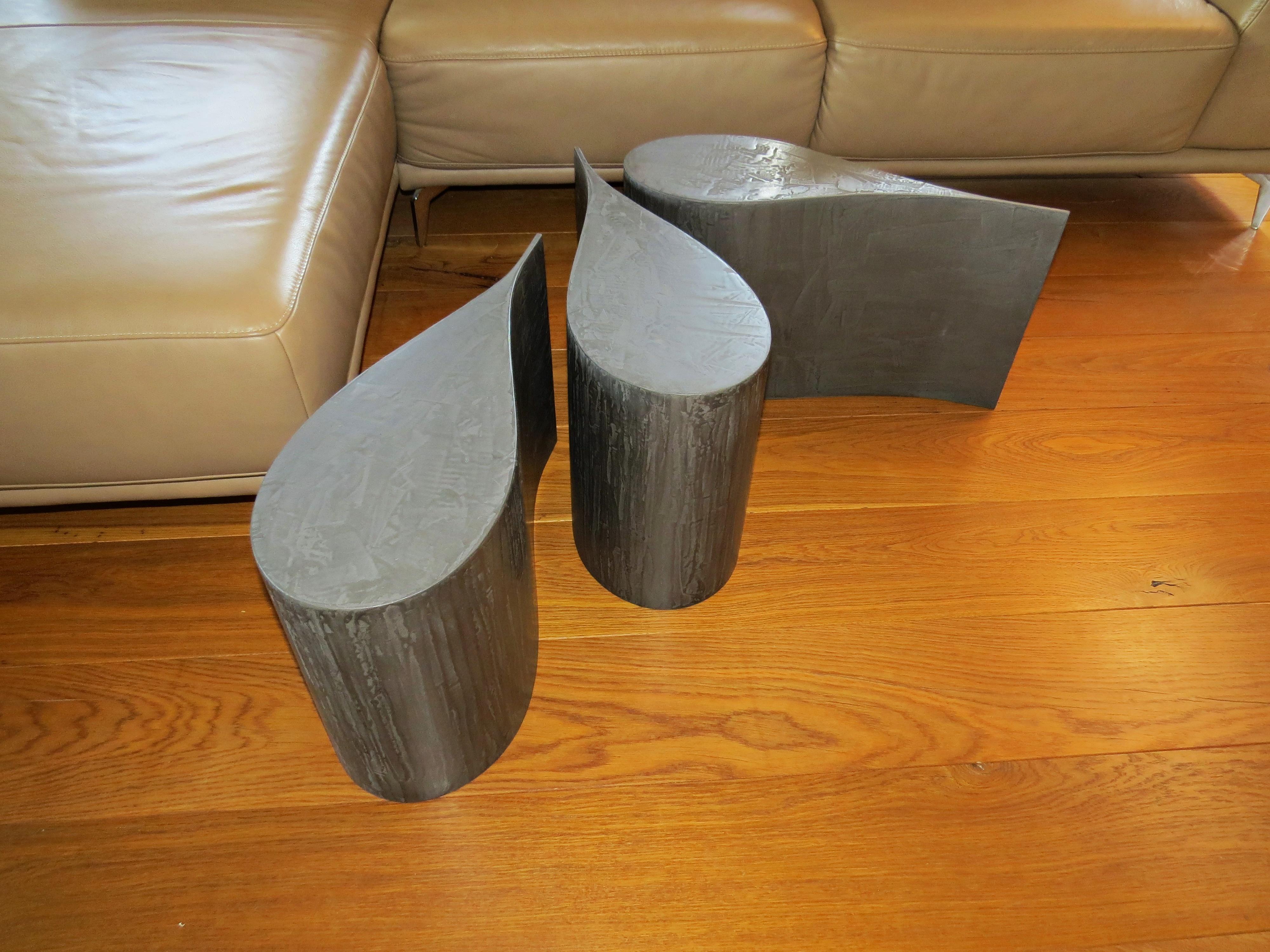 Contemporary Coffee Table, Plywood Coated Titanium,  Three Pieces Set