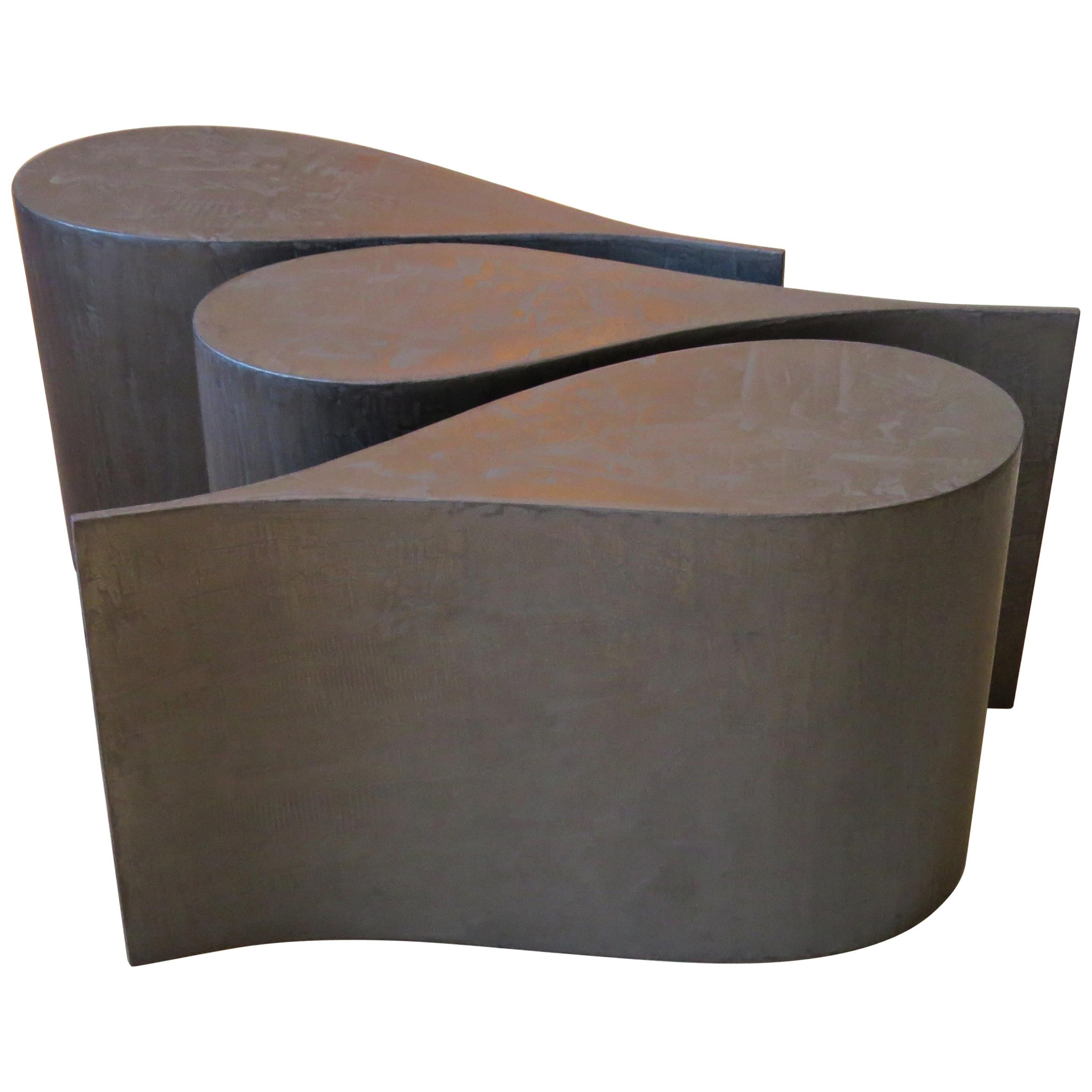 Coffee Table, Plywood Coated Titanium,  Three Pieces Set