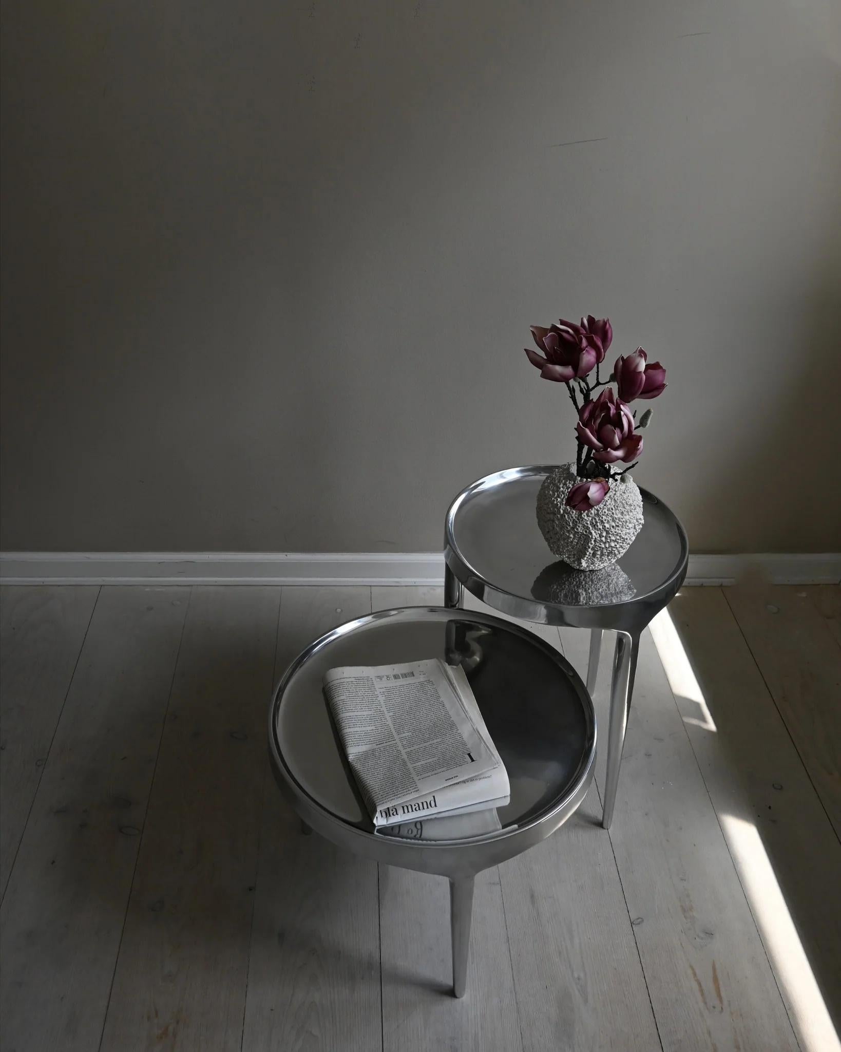 Aluminum Coffee Table, Polished Cast Aluminium and Chrome, Contemporary Work. For Sale