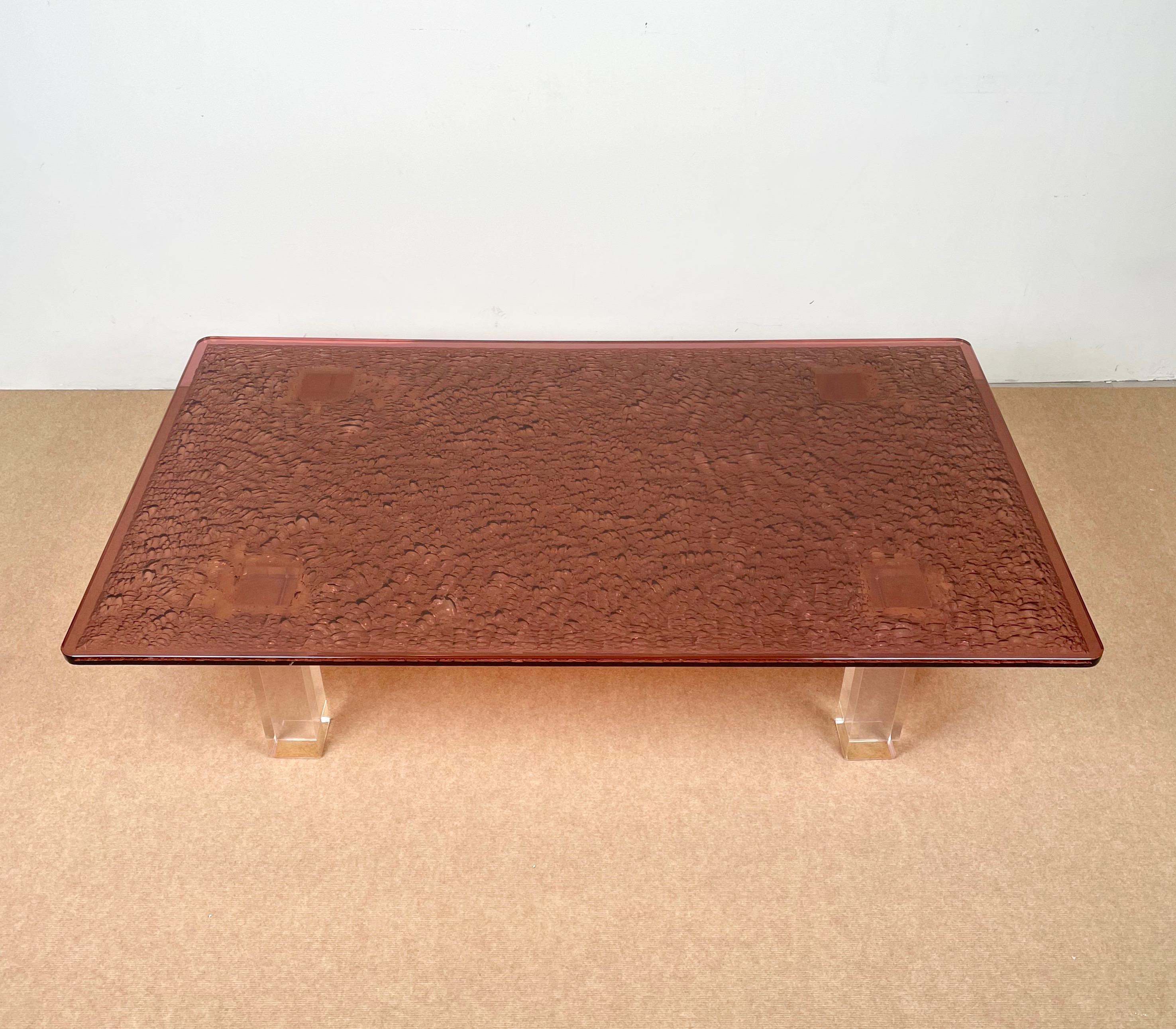 Mid-Century Modern Coffee Table Purple Lucite Ice Effect Willy Rizzo Style, Italy 1980s