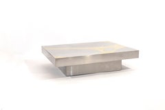 Coffee Table rectangular in mosaic brass, stainless steel by Jean Claude Dresse