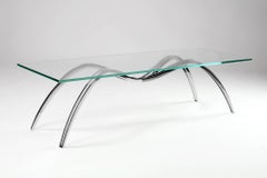 Coffee Center Table Cocktail Mirror Steel Glass Top Spider Collectible Design