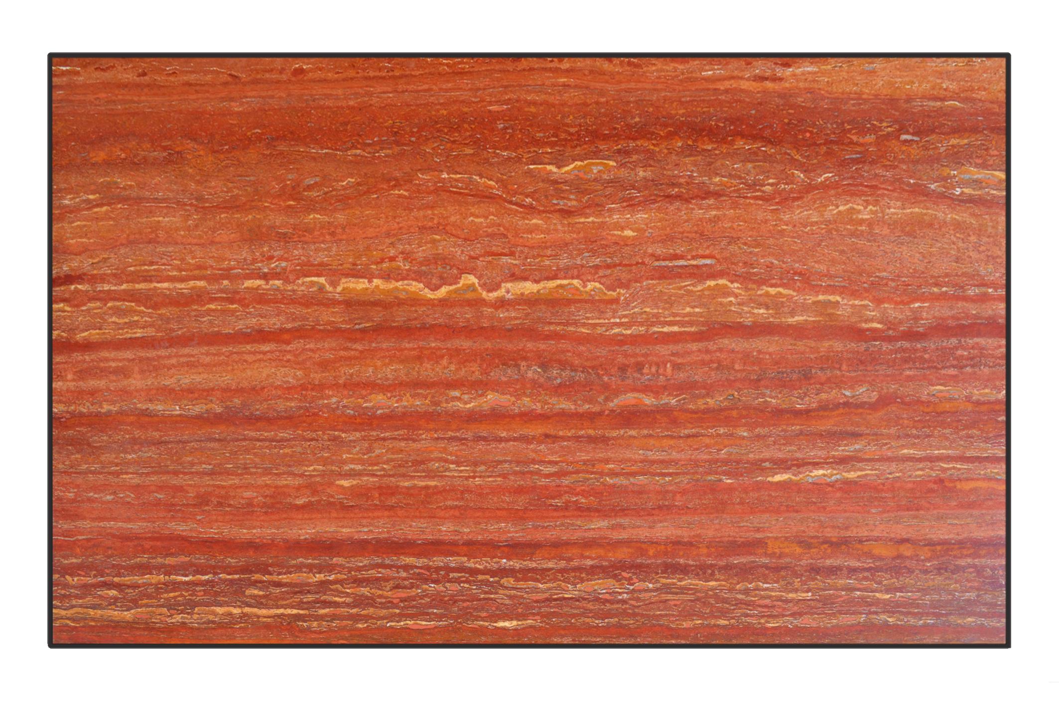Modern Coffee table red travertine and black wooden base handmade in Italy by Cupioli For Sale