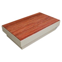 Coffee Table Red Travertine, Ivory Wooden Base Handmade in Italy by Cupioli