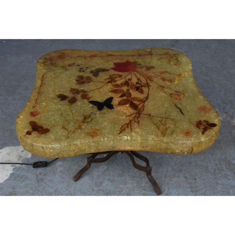 Coffee Table Resin 70s Inclusion Butterflies of Accolay For Sale 1