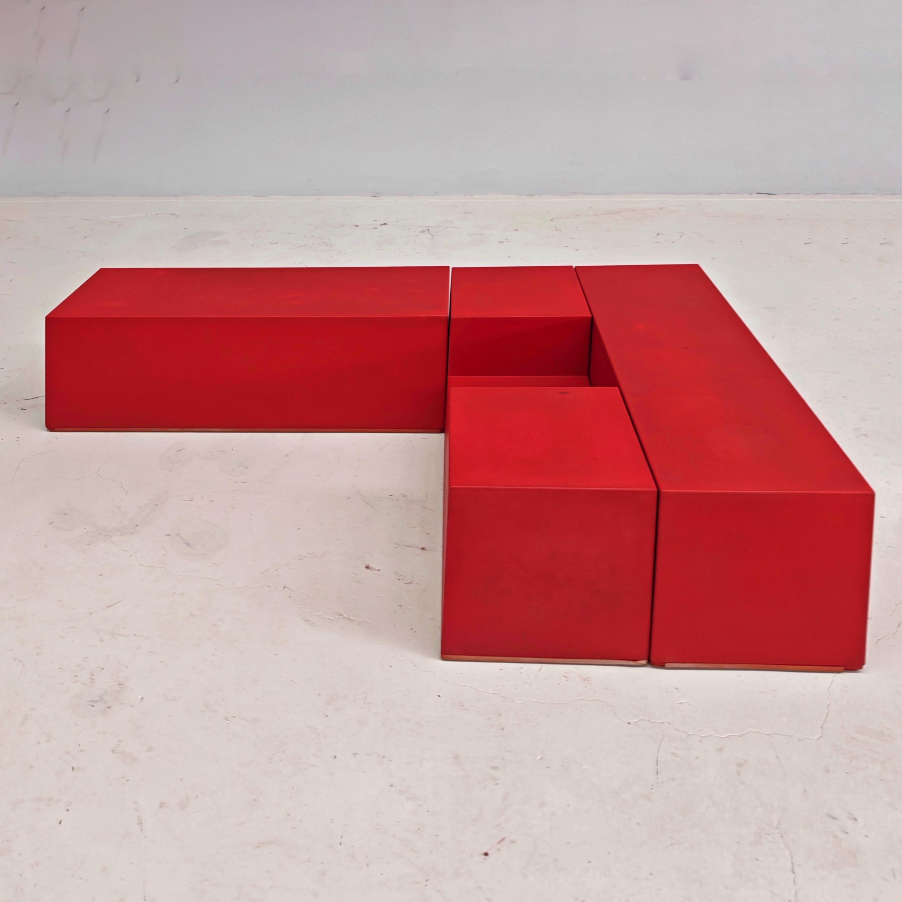 Italian Coffee Table red 70s composed of 3 modules of 
