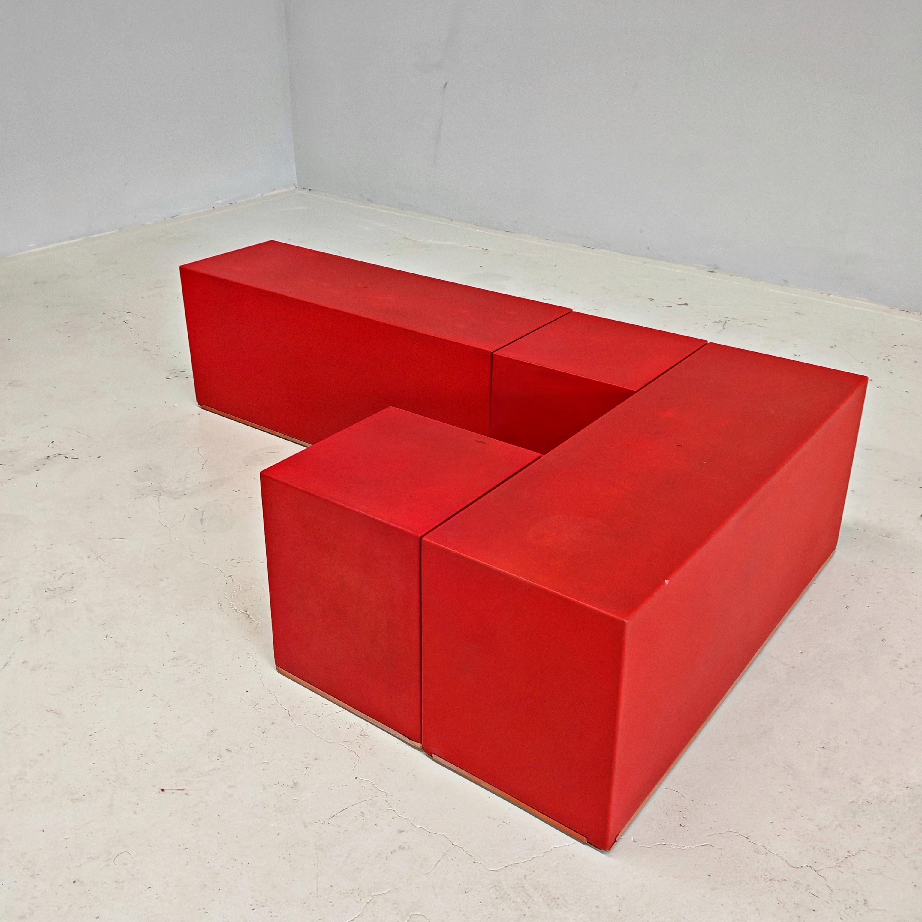 Other Coffee Table red 70s composed of 3 modules of 