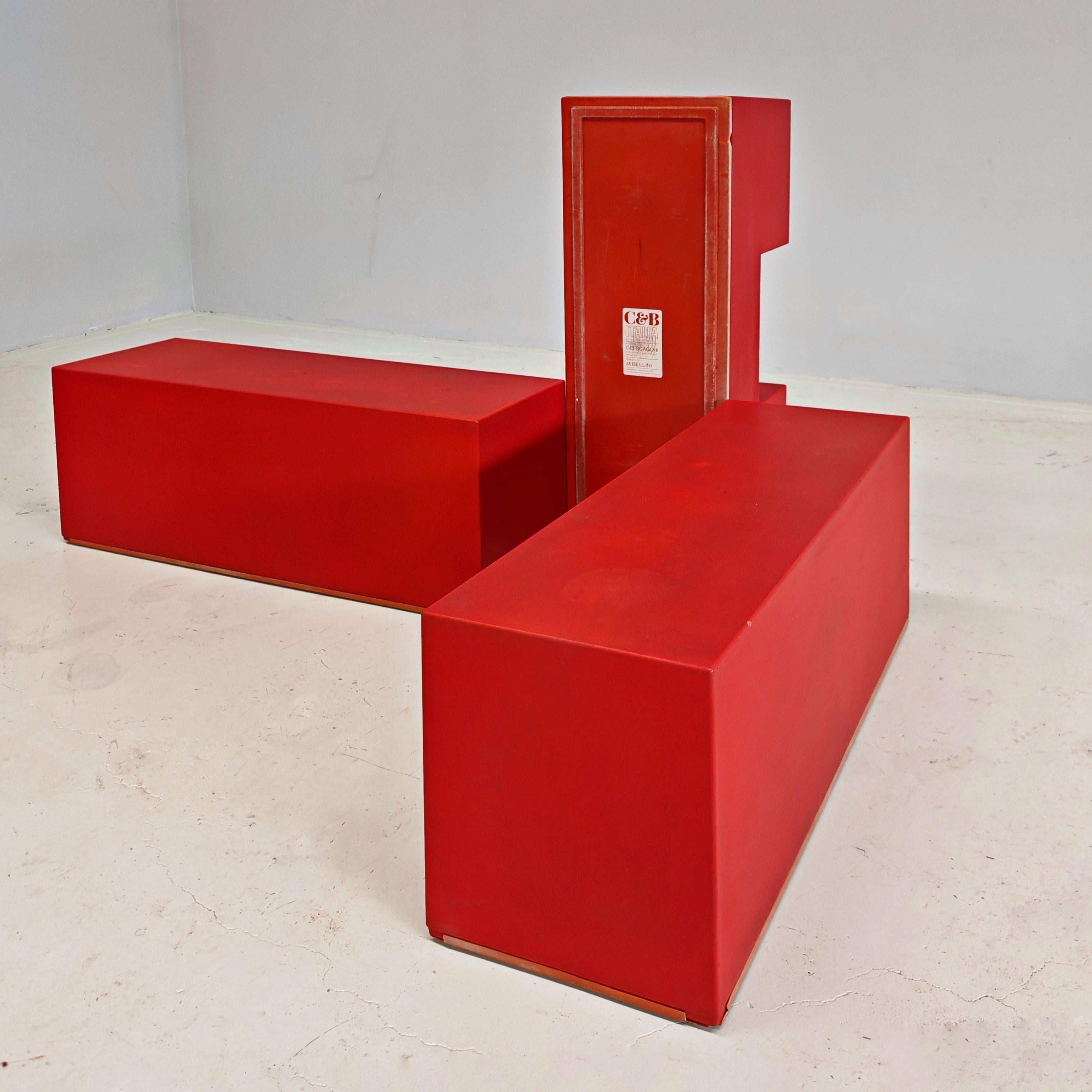 20th Century Coffee Table red 70s composed of 3 modules of 