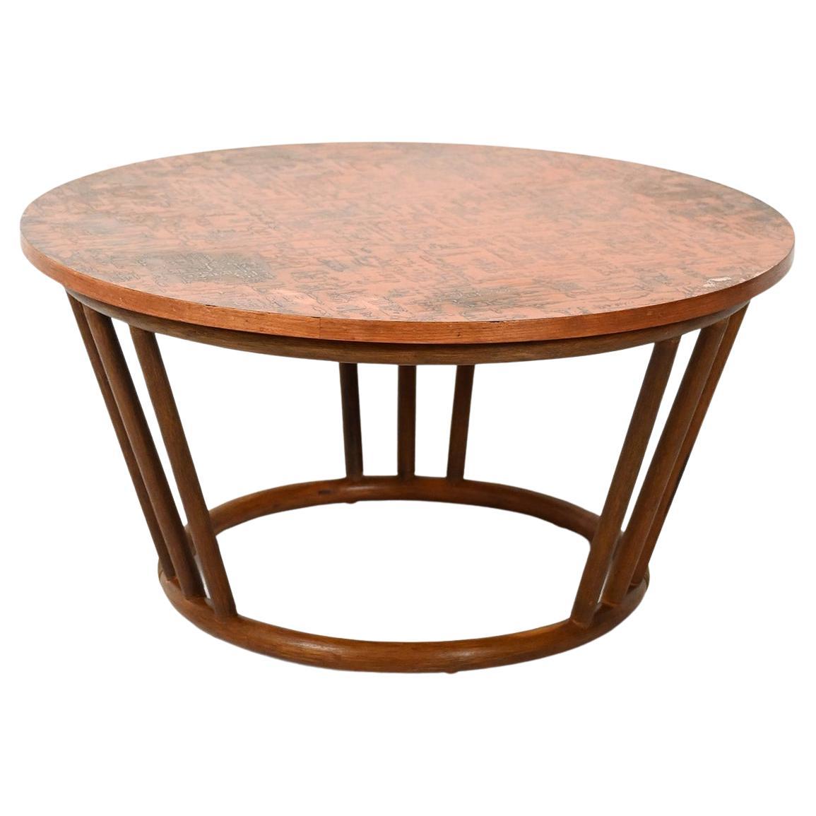 Coffee table rotondo in bambù e rame in vendita