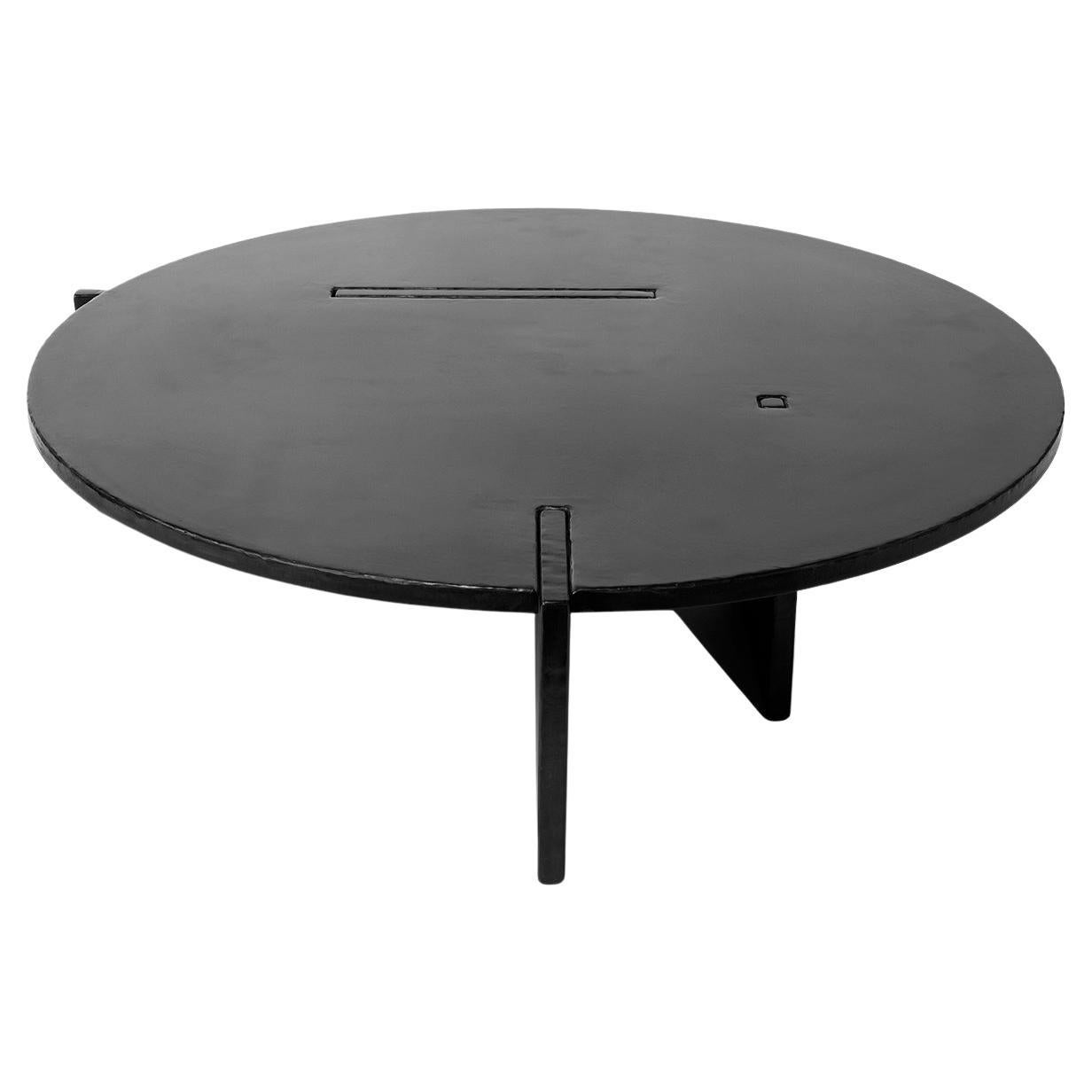 Couchtisch Rund Modern Contemporary Handgemacht Geschwärzt Stahl Gewachst Groß