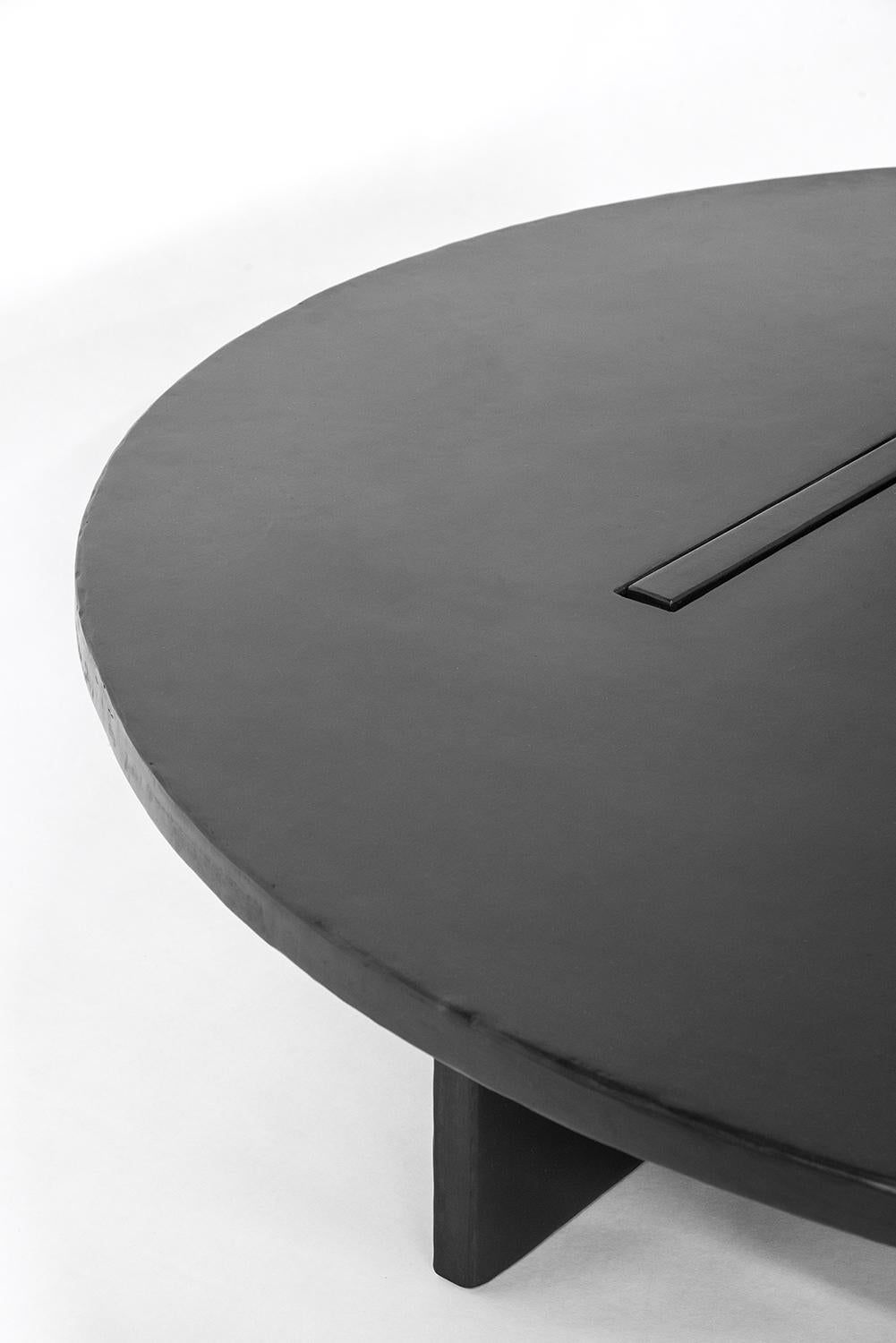 Coffee Table Round Modern Contemporay Handmade Blackened Steel Waxed Large For Sale 3