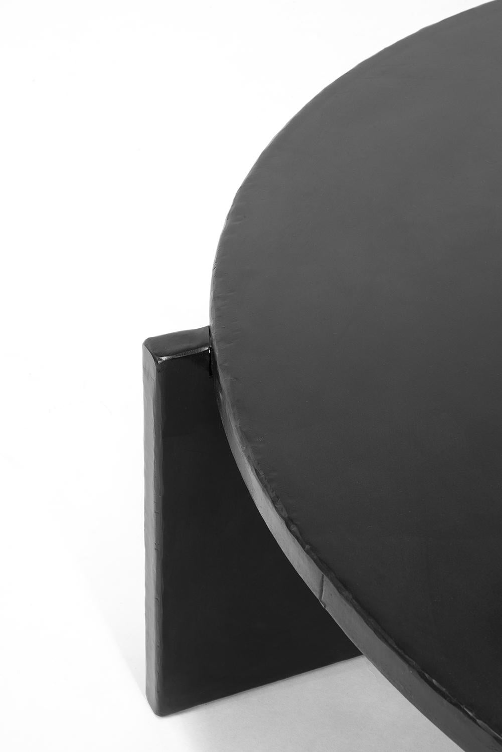Contemporary Coffee Table Round Modern Contemporay Handmade Blackened Steel Waxed Large For Sale