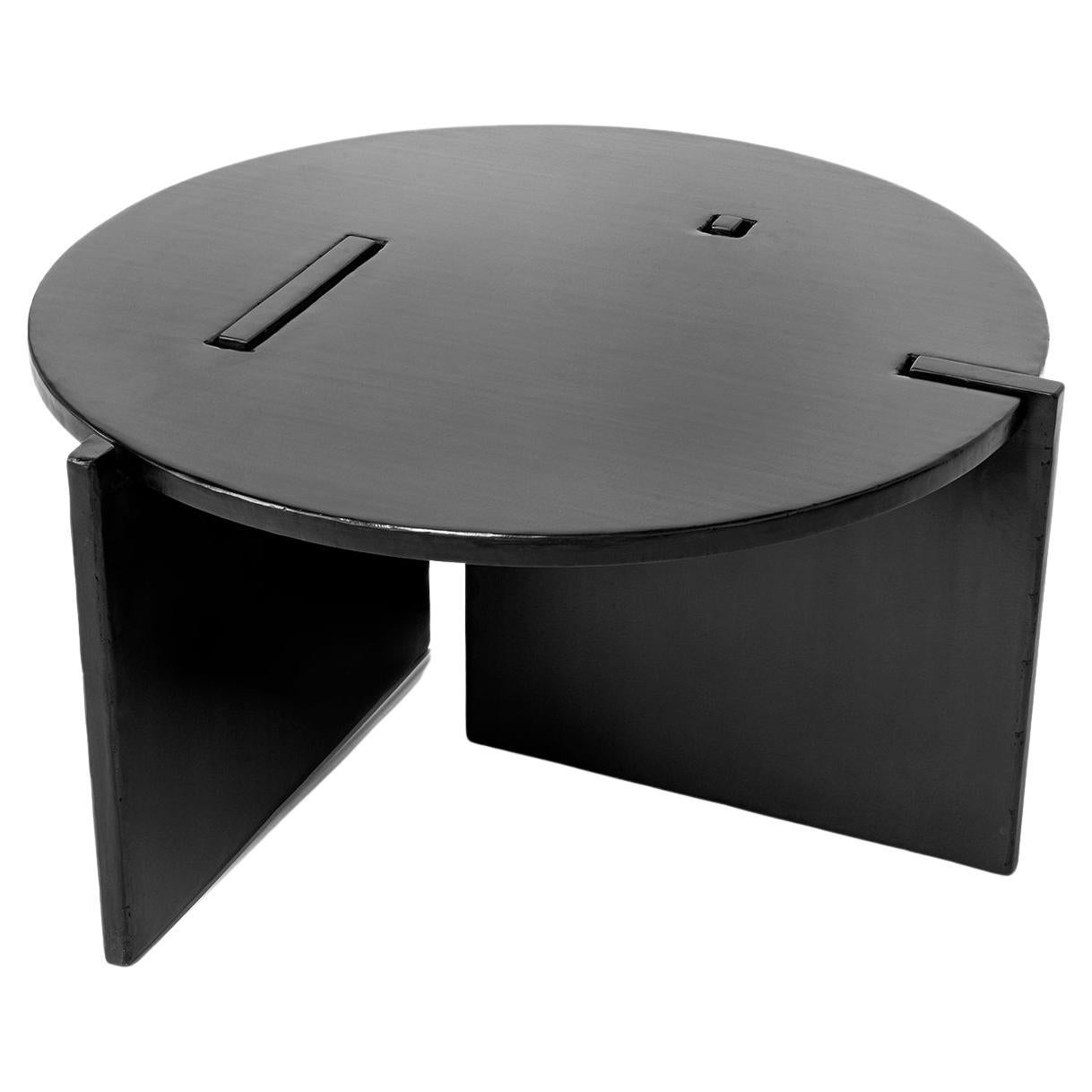 Coffee Table Round Modern Contemporay Handmade Blackened Steel Waxed