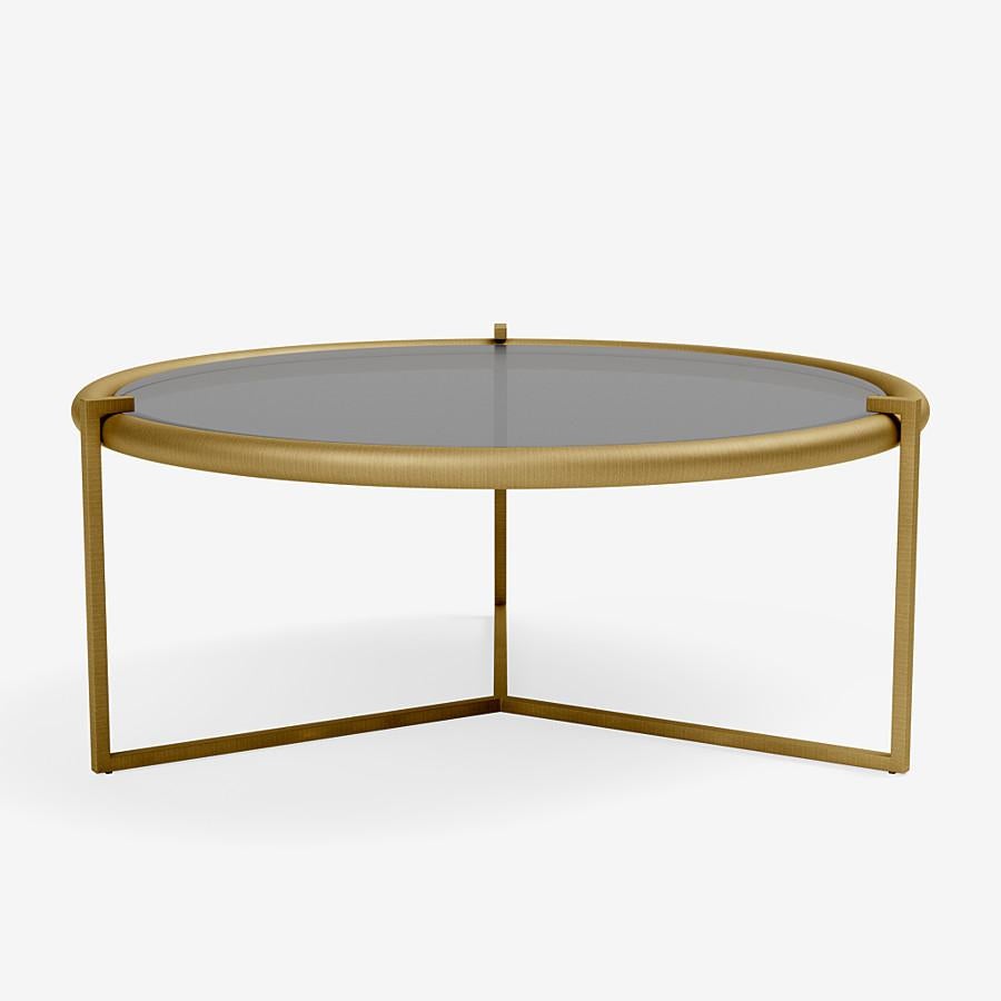 Rua Tucumã Coffee Table by Man of Parts
Signed by Osvaldo Tenório 

Burnished Gold or Burnished Bronze frame  
Smoked Glass (Tempered) top 


Dimensions available:
- Low - H. 28 x D.90 cm
- High - H. 38 x D. 90 cm


Model shown: Burnished Gold