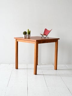 Table basse vintage scandinave en chêne avec incrustations de bruyère