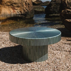 Coffee Table Seahorse Green Straw Marquetry Handcrafted, in stock