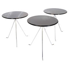 Couchtisch-Set aus 3 kleinen runden Tischen mit verchromten Beinen 