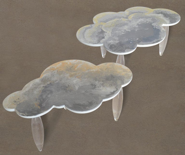 Modern Cupioli Cloud Coffee Tables Scagliola Art Top Plexiglass Legs Handmade in Italy For Sale