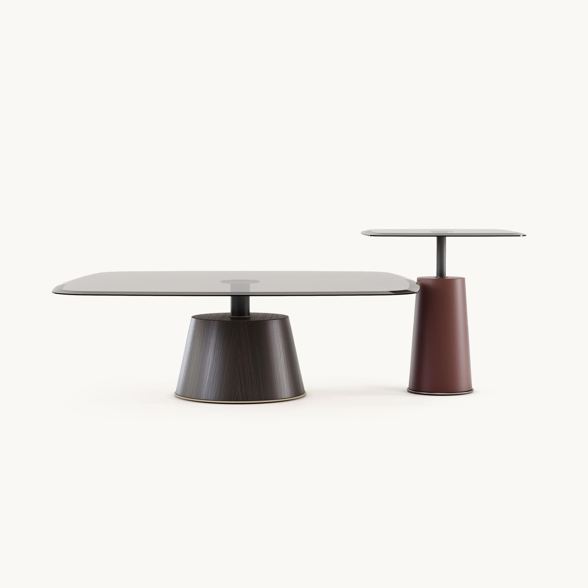 Coffee Table Set In Custom Wood And Lacquer Finishes With Glass Top For Sale 2