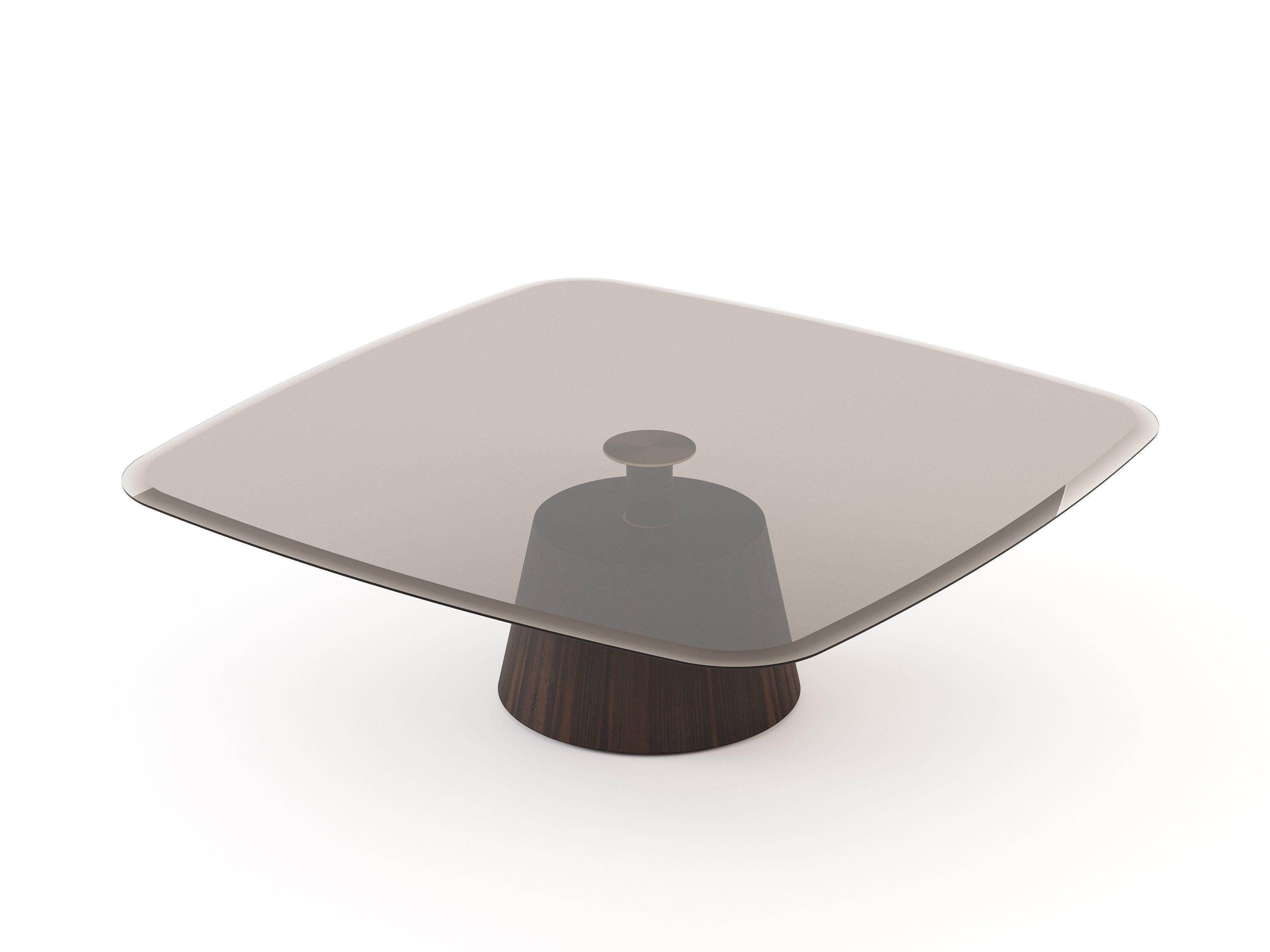 Hand-Crafted Coffee Table Set In Custom Wood And Lacquer Finishes With Glass Top For Sale