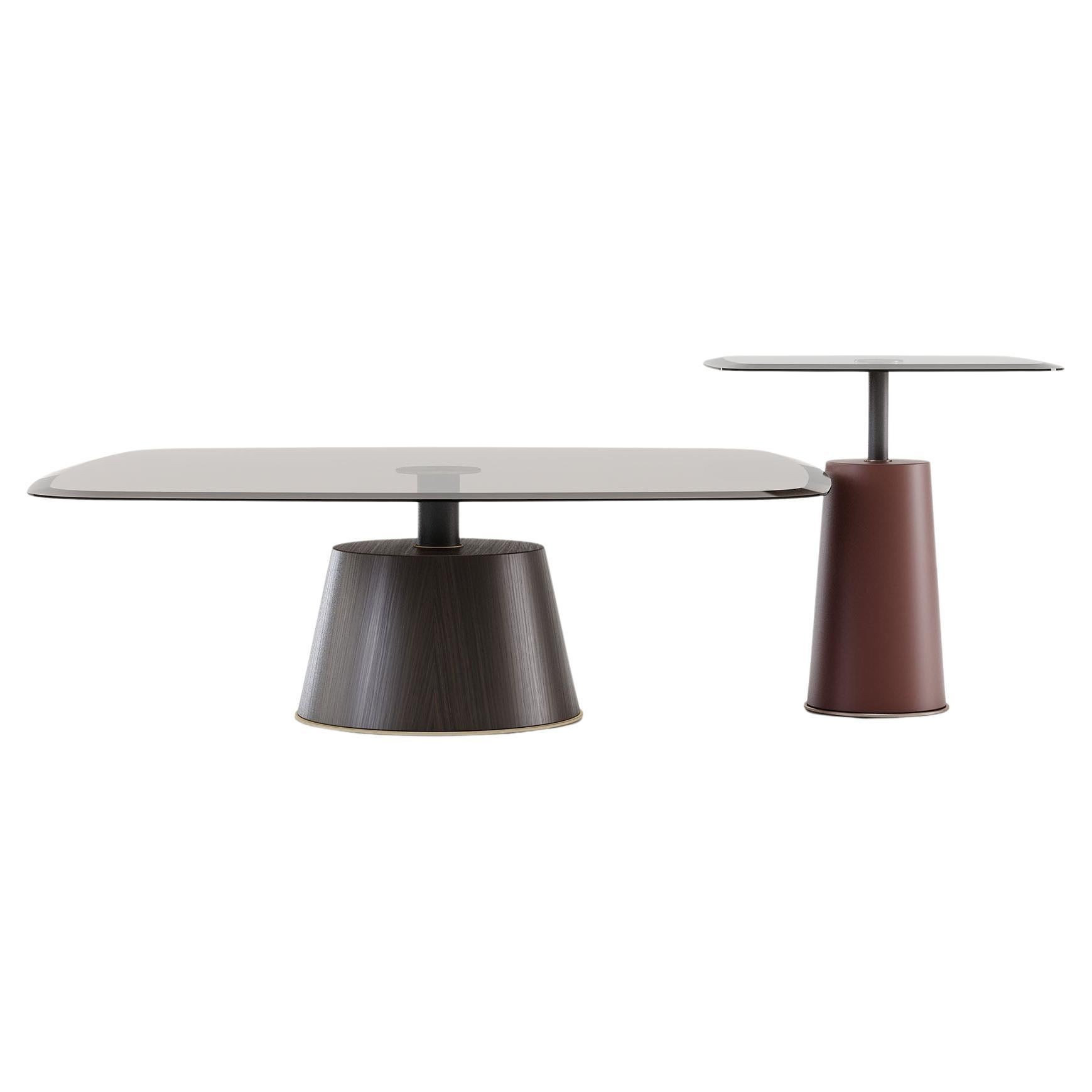 Juego de Mesa de Centro En Acabados Personalizados De Madera Y Lacado Con Tapa De Cristal