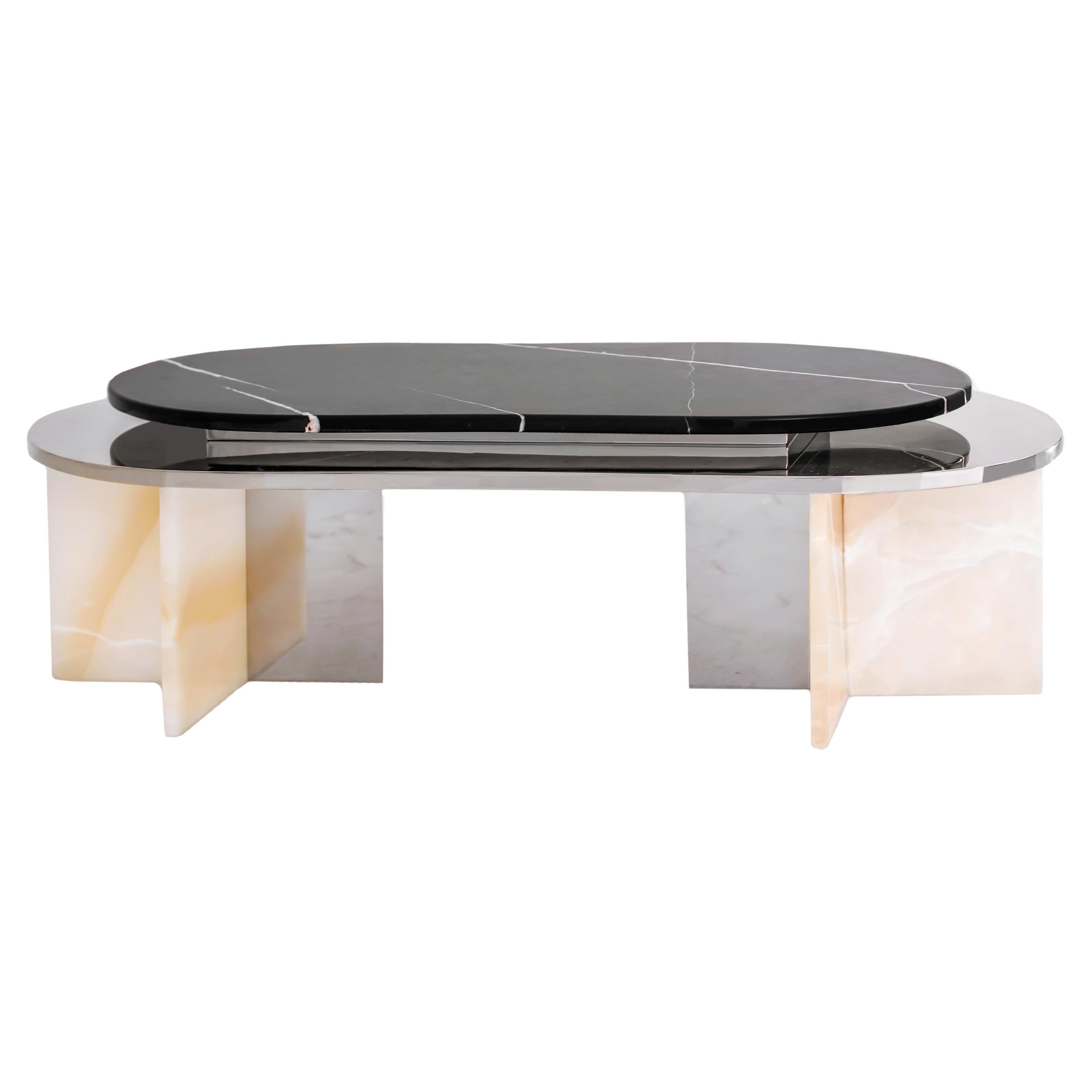 Coffee table Shift Black Marble and Bianco Onyx by Alter Ego Studio
