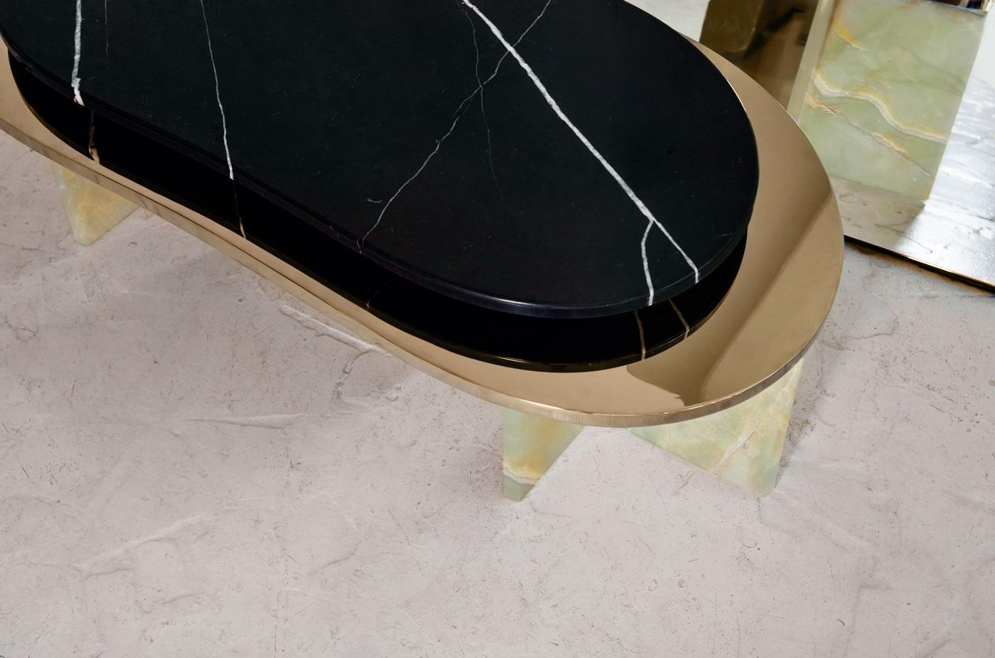 Portugais Table basse Shift Black Marble and Green Onyx by Alter Ego Studio en vente