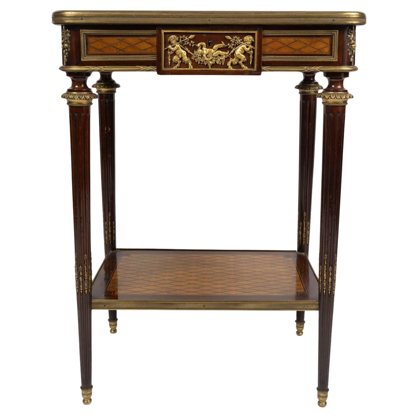 Coffee Table, Side Table, in Marquetry and Gilded Bronze, Napoleon III Period. en venta