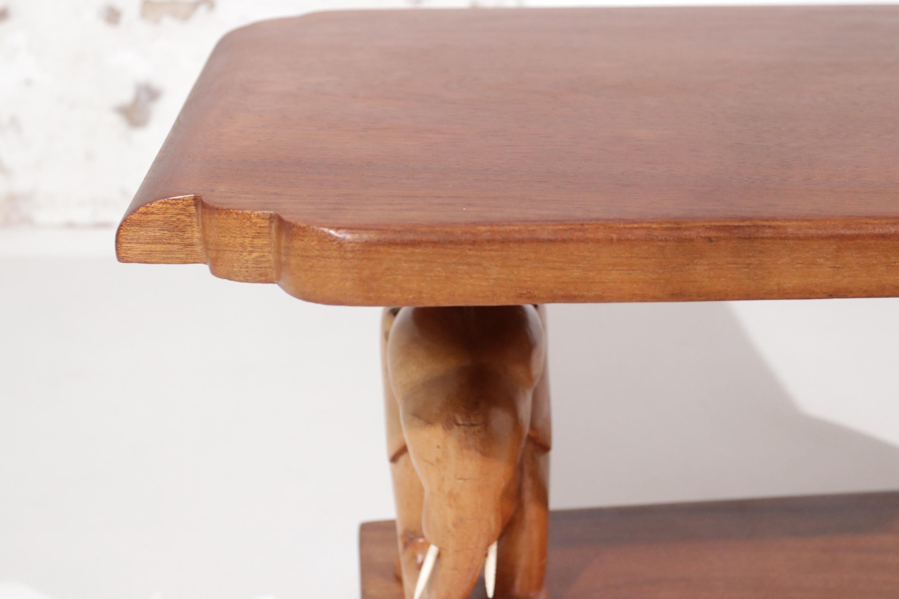 Coffee Table Side Table Mahogany Elephants Art Deco In Good Condition For Sale In Boven Leeuwen, NL
