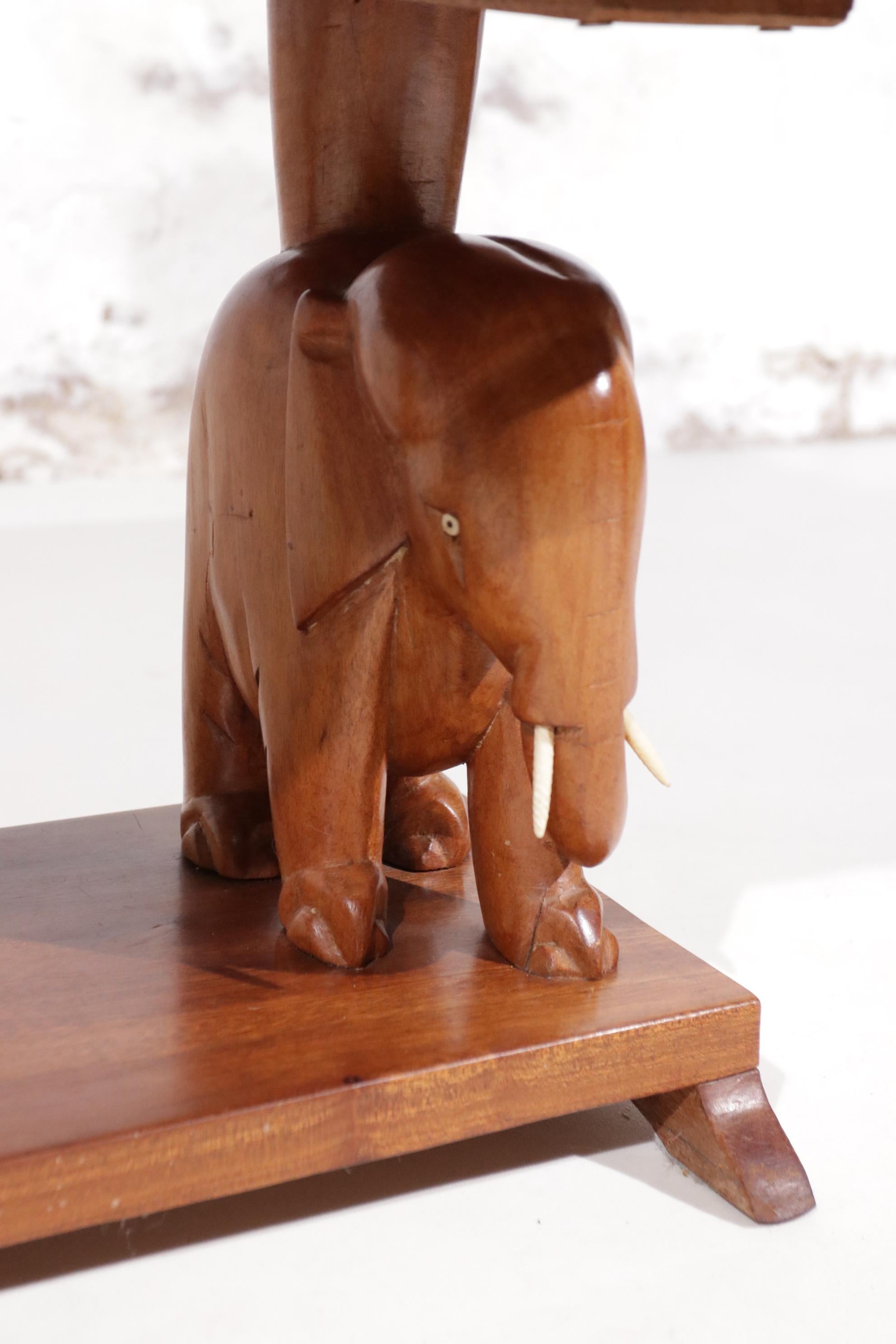 Mid-20th Century Coffee Table Side Table Mahogany Elephants Art Deco For Sale