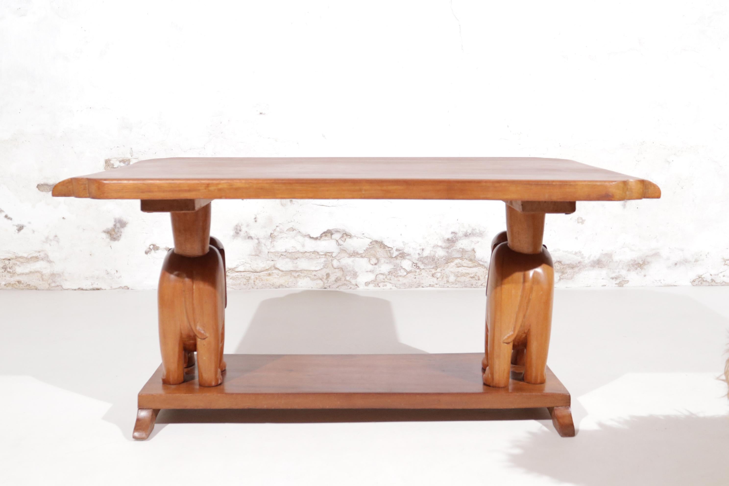 Coffee Table Side Table Mahogany Elephants Art Deco For Sale 2