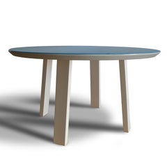 Light blue side table  scagliola art  Top White Lacquered  wood Legs handmade