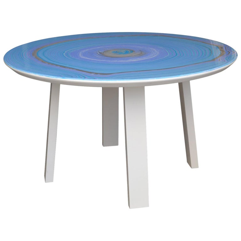 Light blue side table scagliola art Top White Lacquered wood Legs
