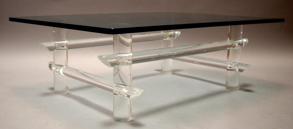 Mid-Century Modern Coffee Table Signed Les Prismatiques Lucite