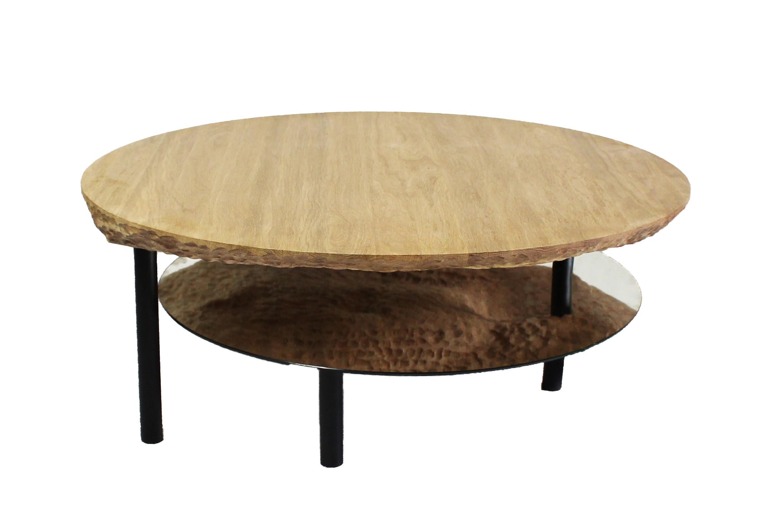 Poudré Table basse Solco en chêne et miroir en acier par Constance Guisset en vente