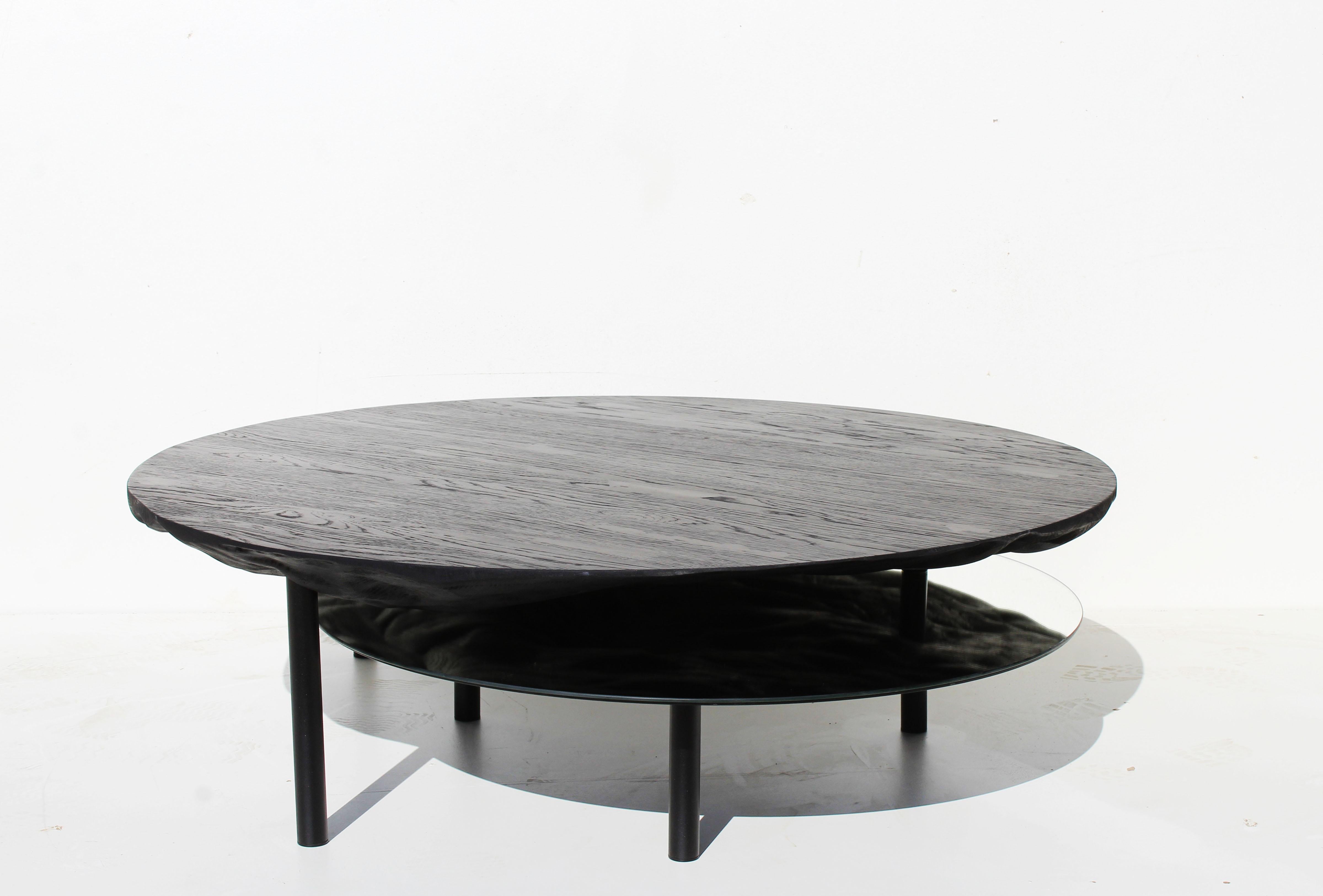 Modern Coffee Table Solco in Oak Steel Mirror by Constance Guisset tinted in black For Sale