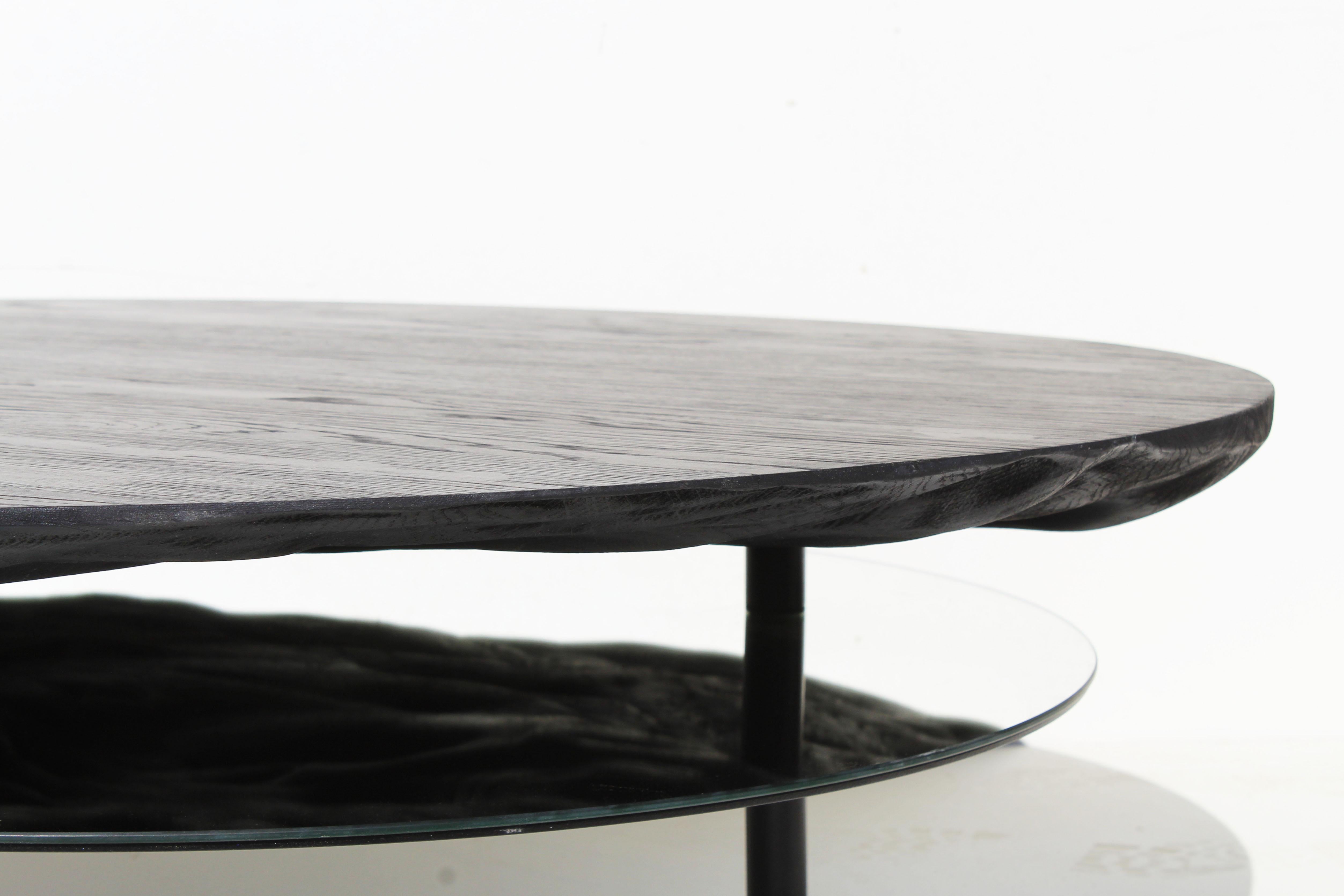 French Coffee Table Solco in Oak Steel Mirror by Constance Guisset tinted in black For Sale