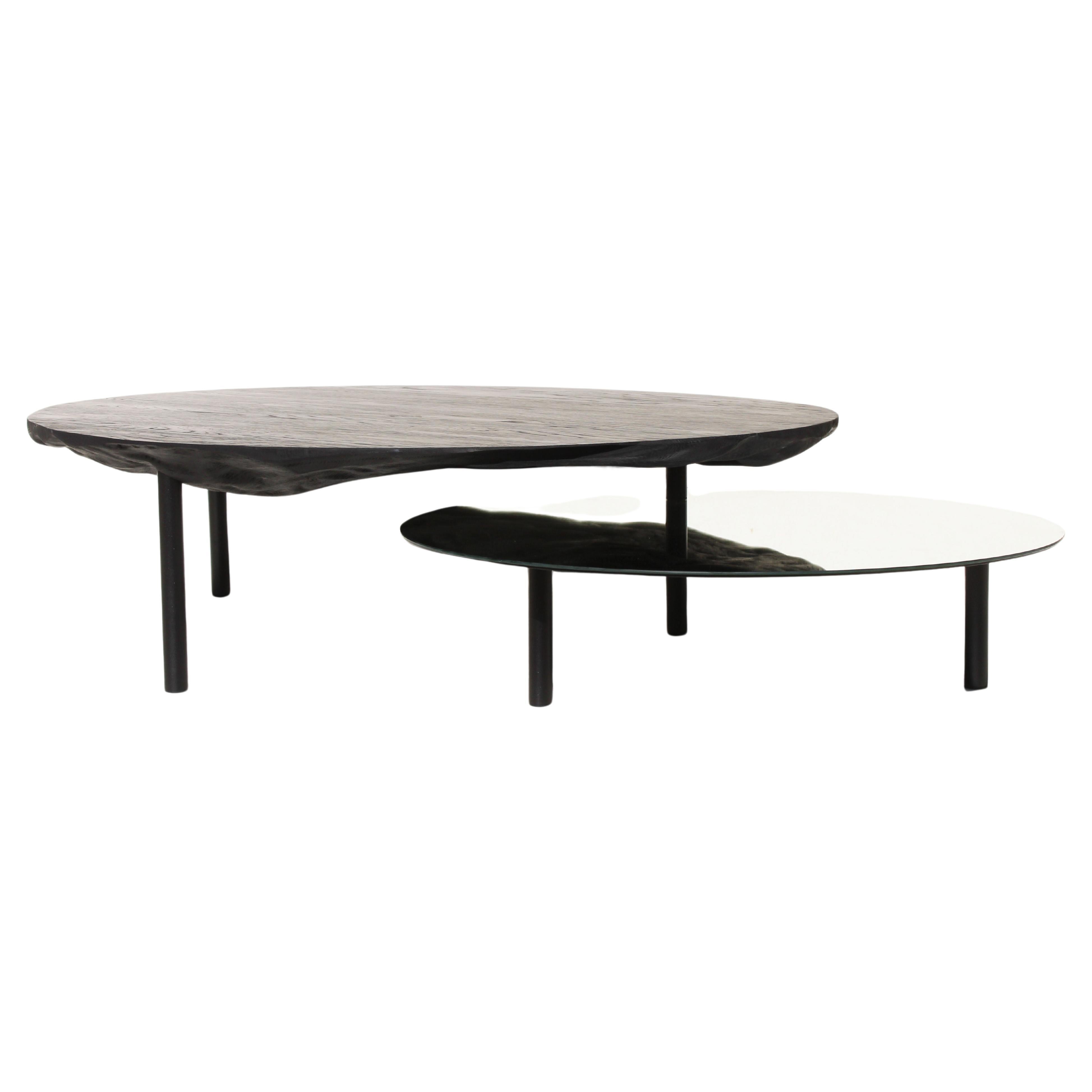 Coffee Table Solco in Oak Steel Mirror by Constance Guisset tinted in black For Sale