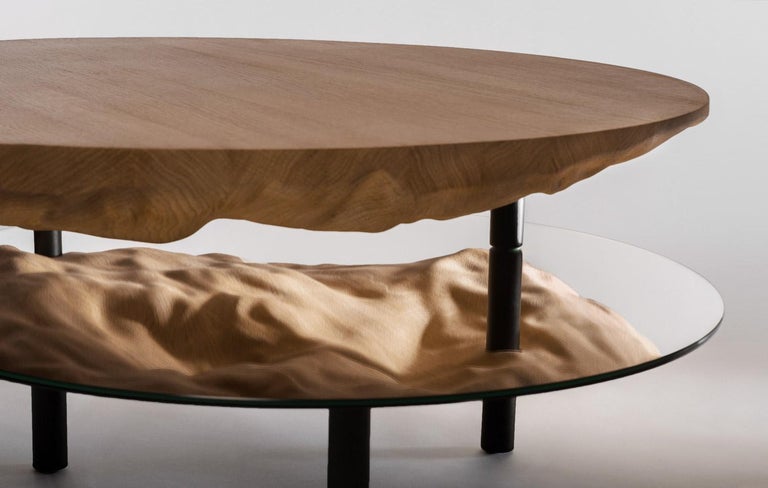 Modern Coffee Table Solco in Pleated Oak Steel Mirror by Constance Guisset in stock For Sale